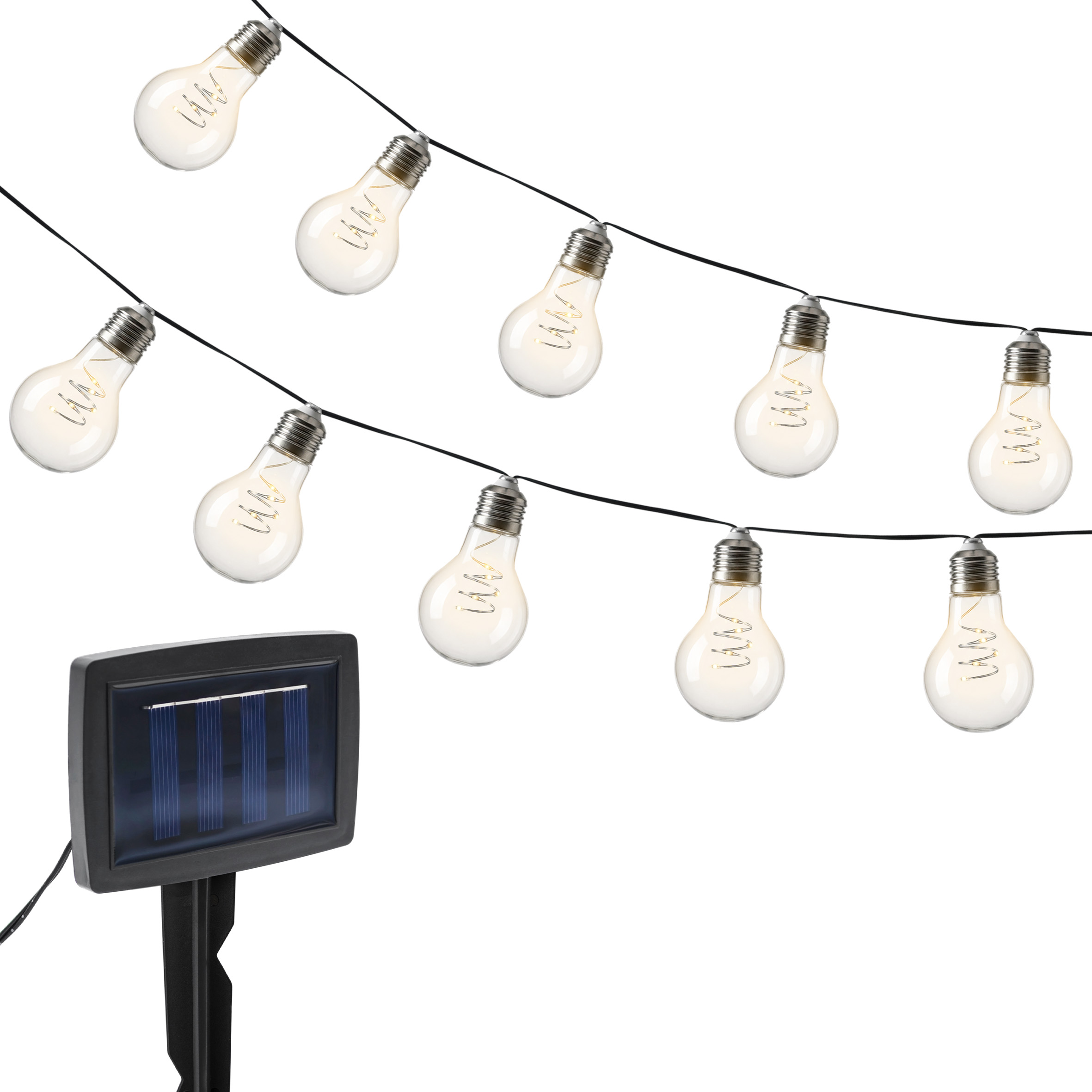 LED Solar Lichterkette mit 10 Glühbirnen auf 450 cm mit 2 Leuchtmodi - warm weiß - Garten Deko Beleuchtung mit transparenten Lampen