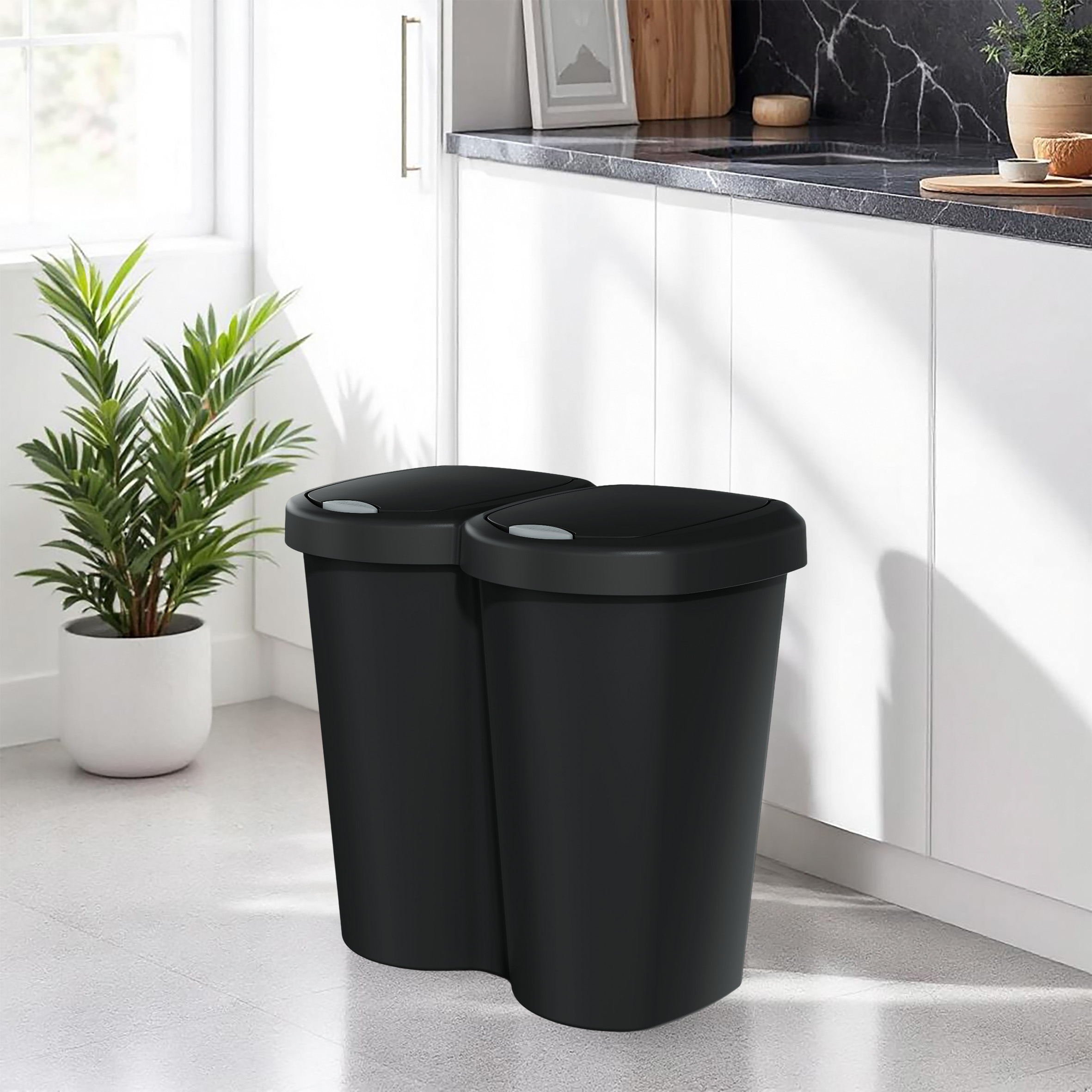 Duo Mülleimer schwarz mit Push Deckel - 40 L
