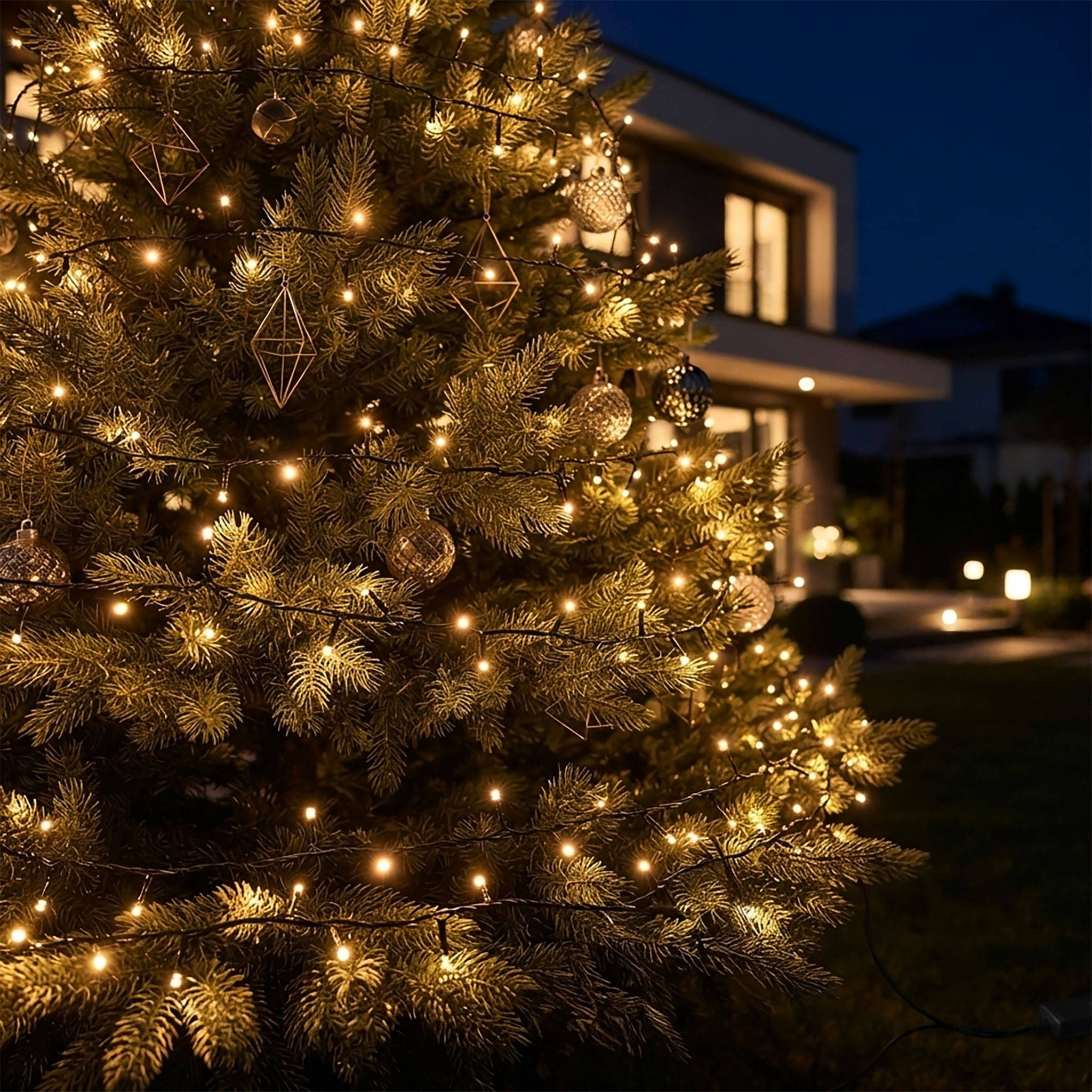 LED Weihnachts Lichterkette warm weiß - 18 m / 240 LED - Garten Deko Beleuchtung mit Timer