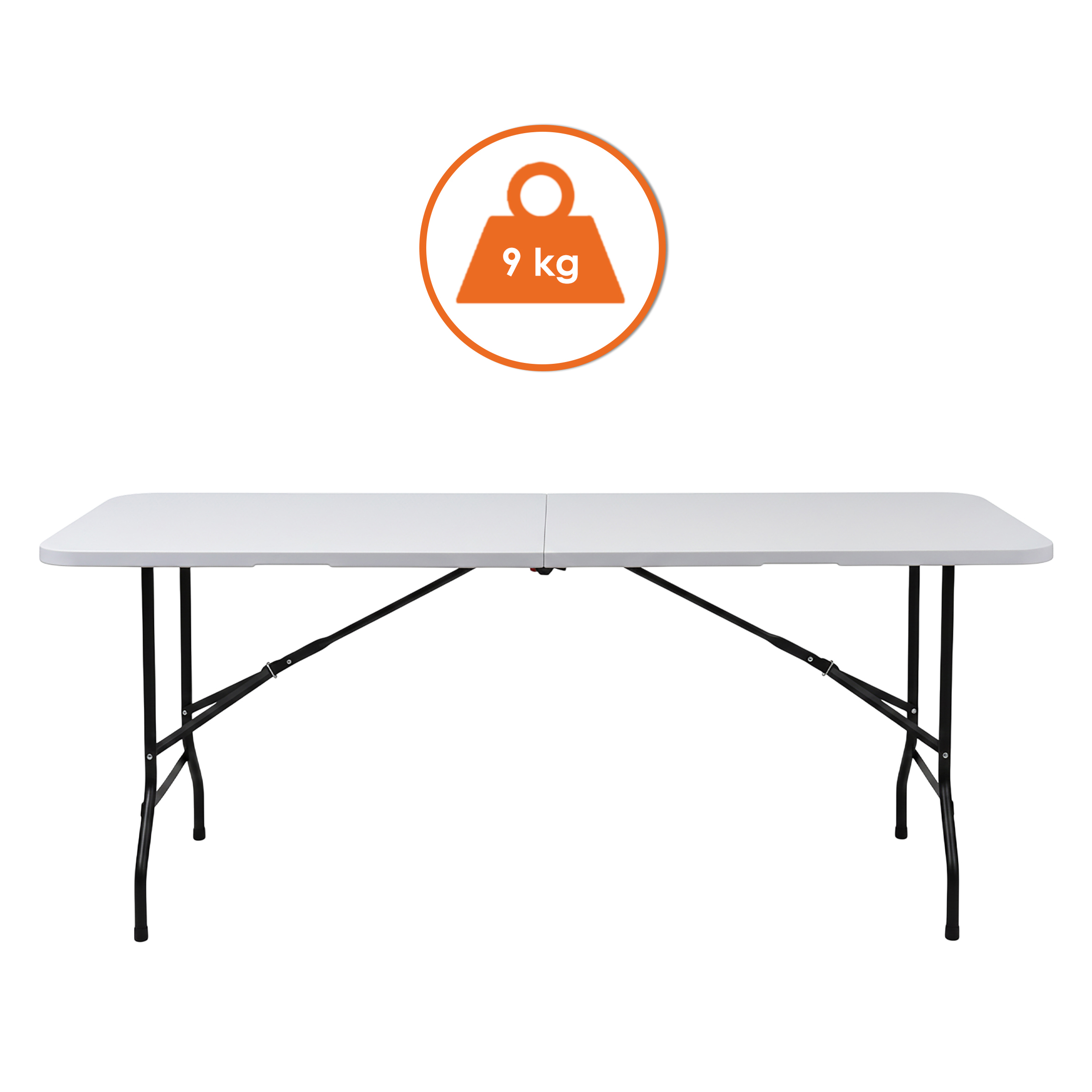 XL Klapptisch weiß mit Stahlgestell wetterfest - 180 x 68 cm - Campingtisch groß klappbar mit Tragegriff