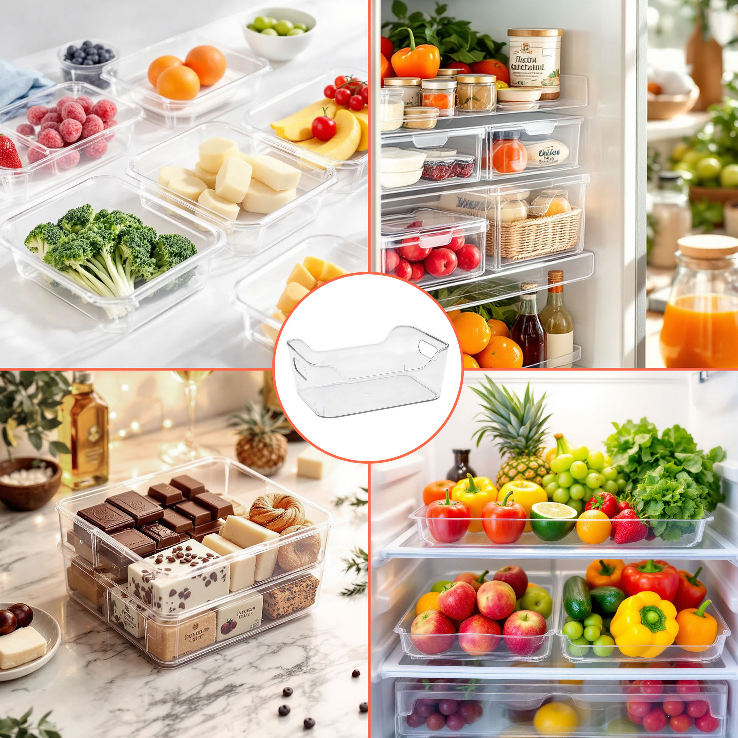Kunststoff Kühlschrank Organizer 20 x 14 cm transparent - 6er Set - Aufbewahrungsbox für die Küche lebensmittelecht