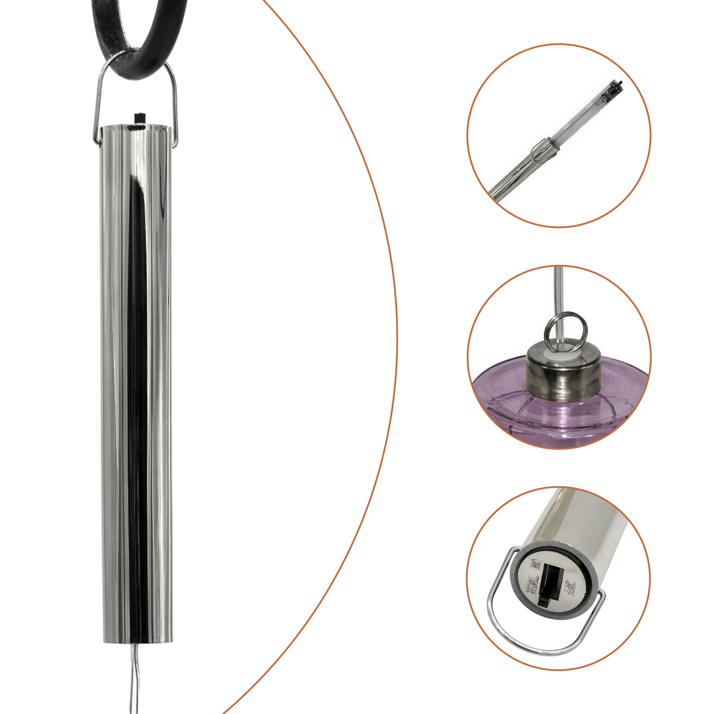 LED Glas Pendelleuchte Lavendel lila mit Timer - 24 x 6 cm - Hängelampe Batterie betrieben warm weiß beleuchtet
