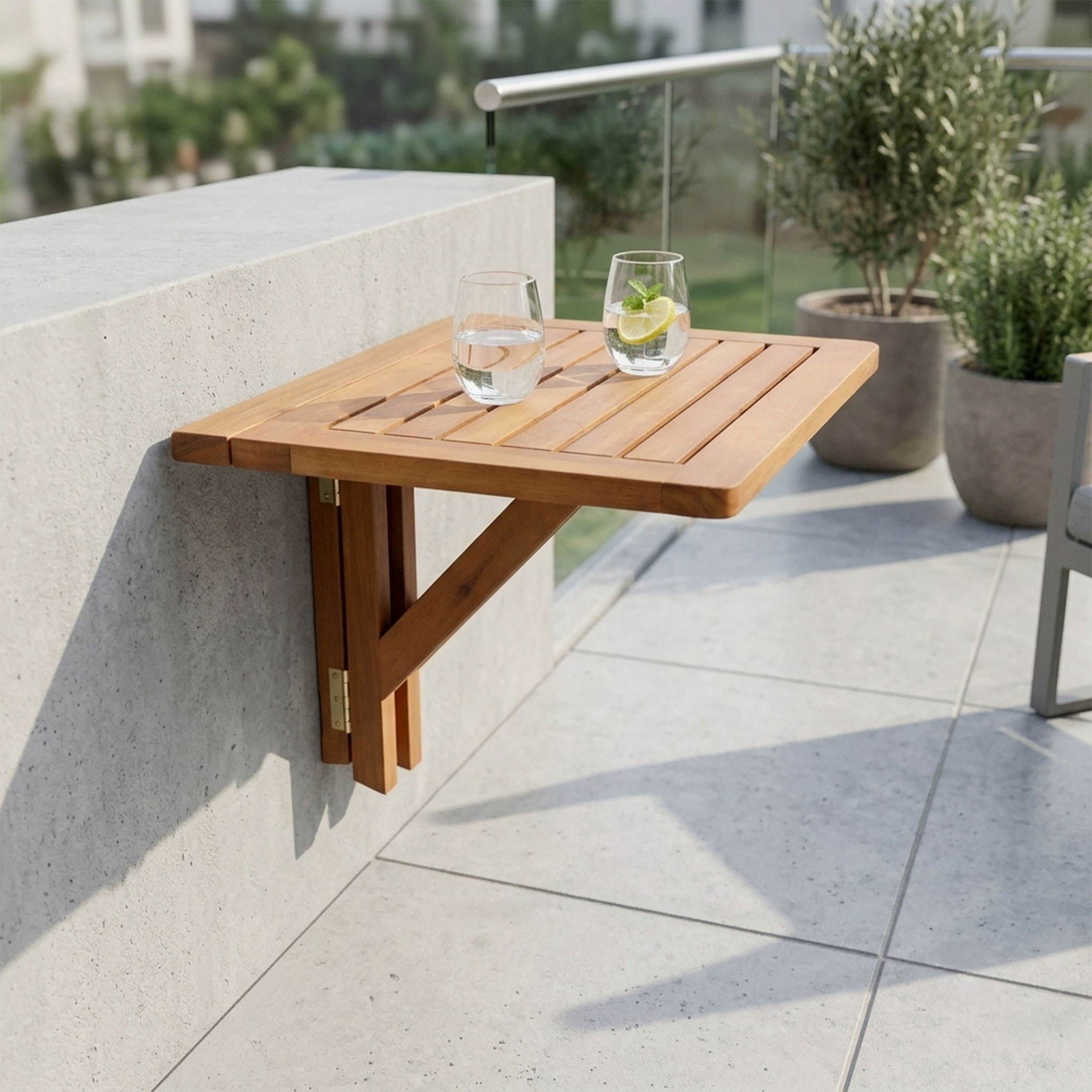 Eukalyptus Balkontisch natur - 60x40 cm - Balkon Hängetisch aus Holz