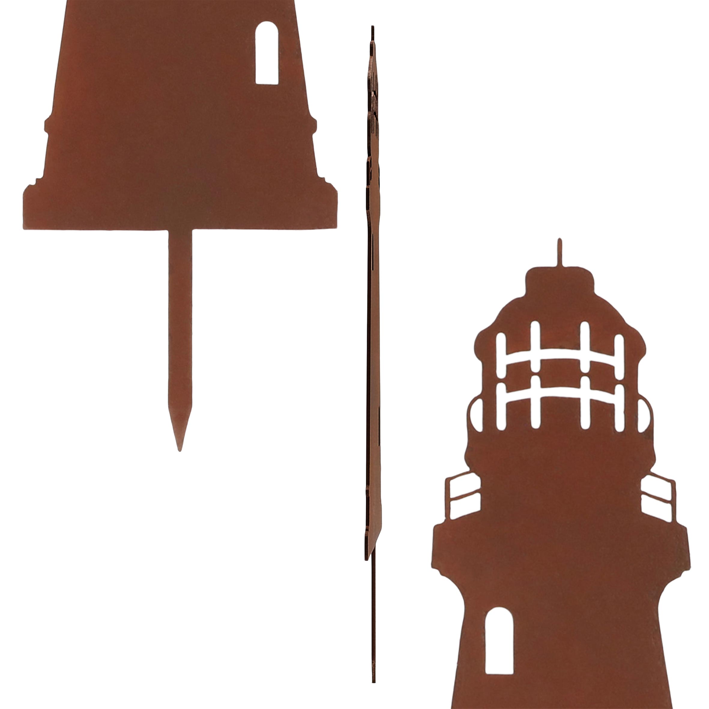 Metall Gartenstecker Leuchtturm 32 x 10 cm in Rost Optik - 4er Set - Garten Deko Beetstecker für Außen