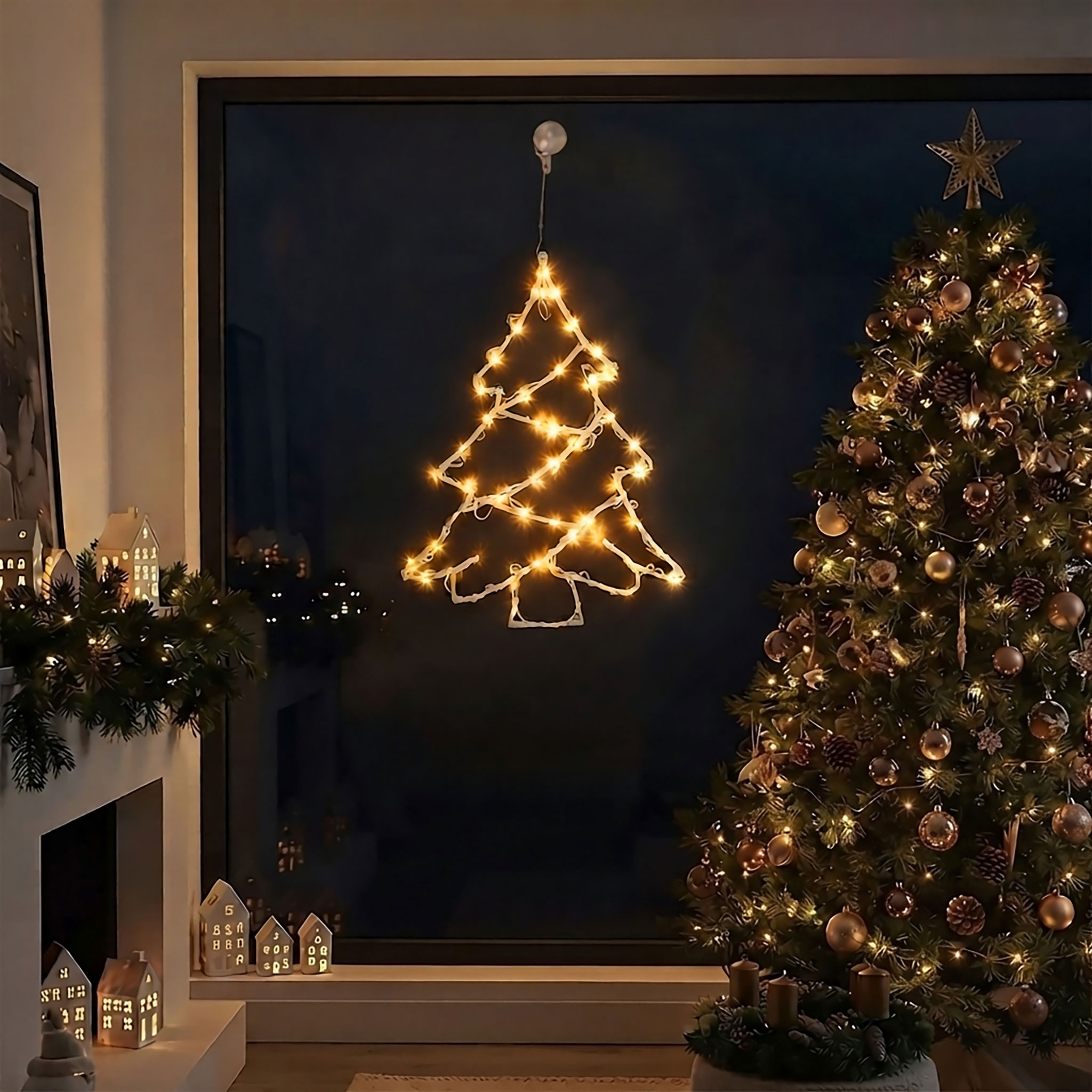 LED Fenster Silhouette mit Dual Timer - 4 Motive in 2 Größen - Deko Weihnachts Beleuchtung Batterie betrieben