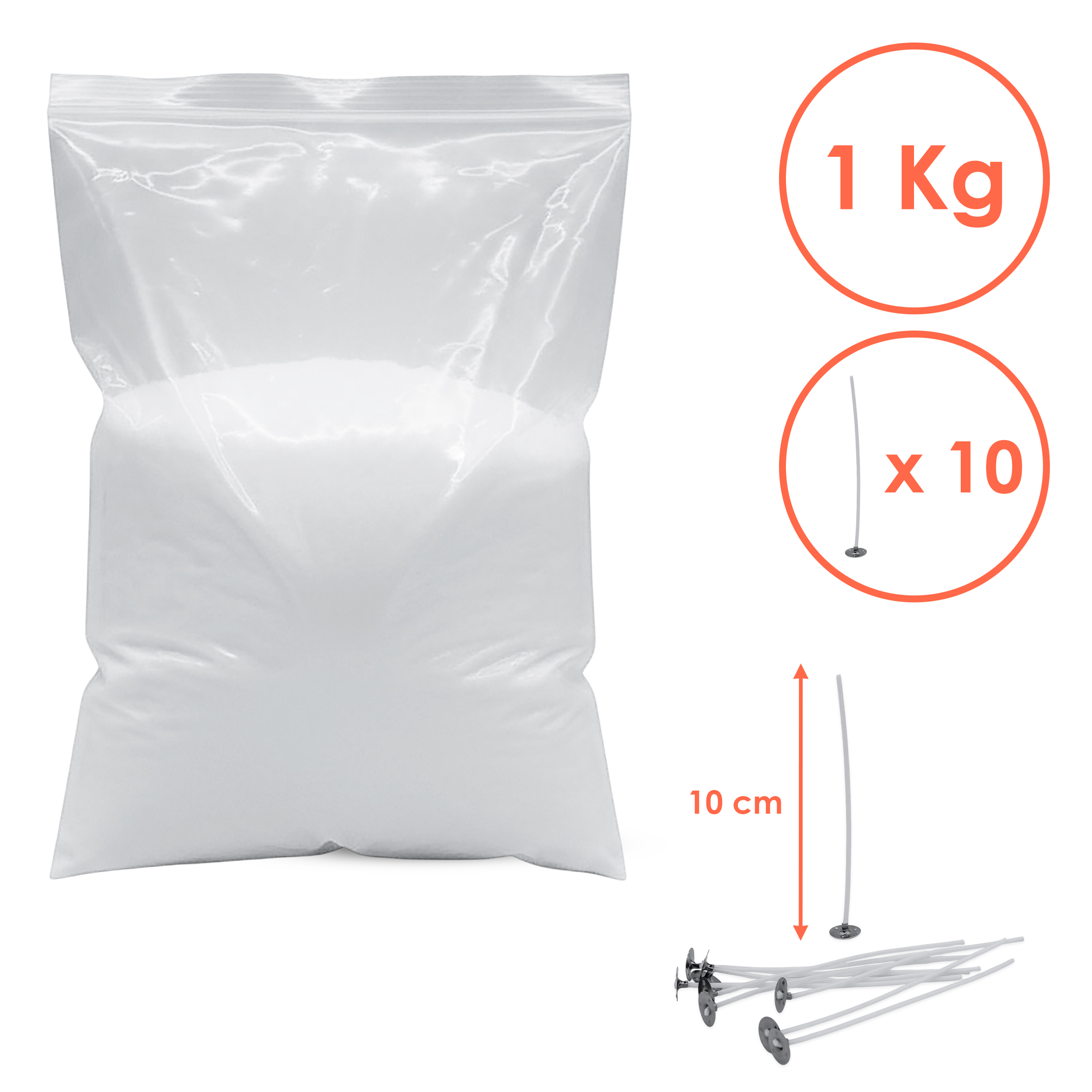 Hochwertiges Paraffinwachs weiß unparfümiert inklusive 10 Dochte - 1kg - Wachsgranulat geruchsneutral zum Schmelzen und herstellen von Kerzen