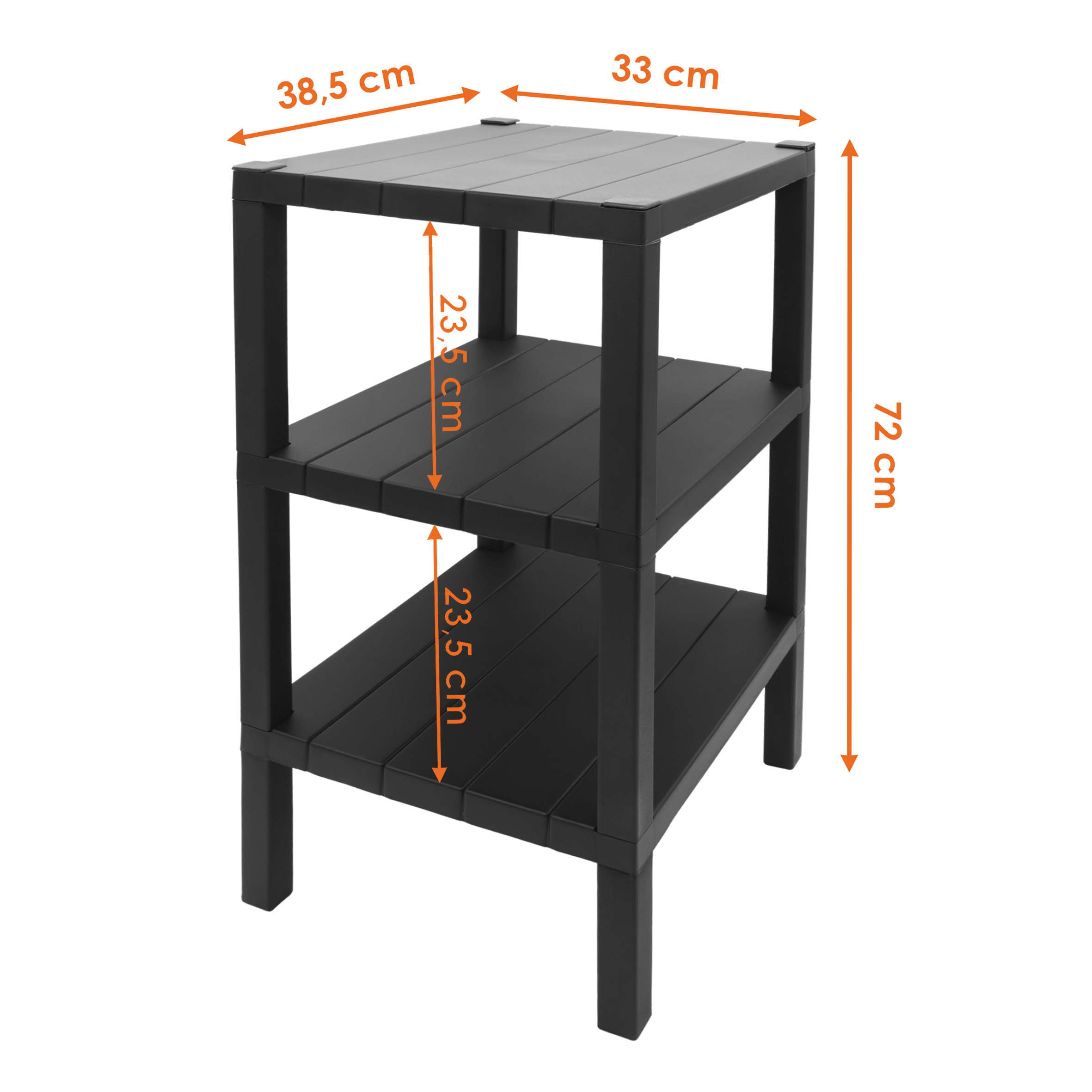 Kunststoff Beistelltisch groß in anthrazit - 72 x 33 cm - Standregal rechteckig mit 3 Ebenen