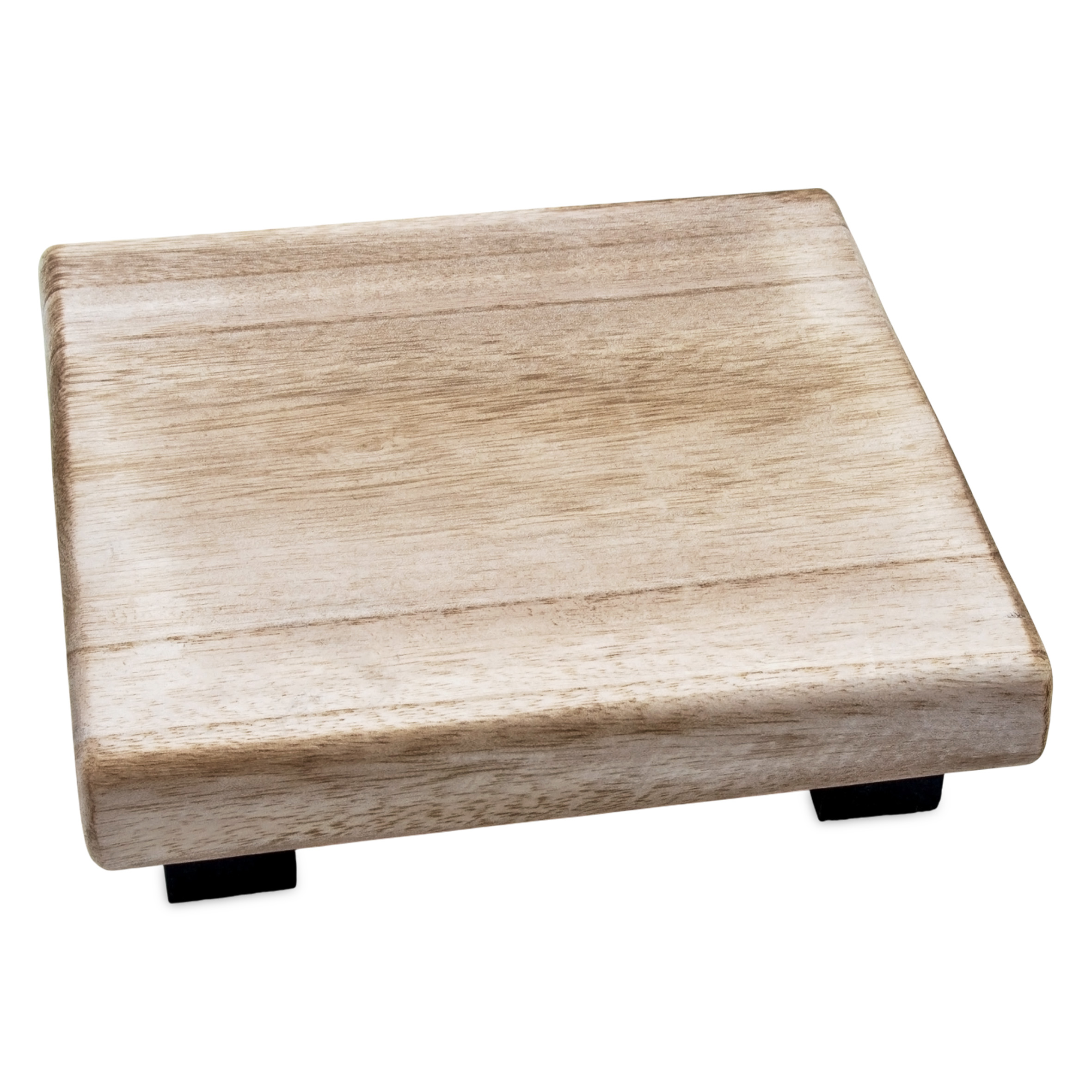Holz Blumenhocker natur eckig klein  - 21 x 21 cm - Mini Pflanzenhocker mit 4 Füßen in schwarz