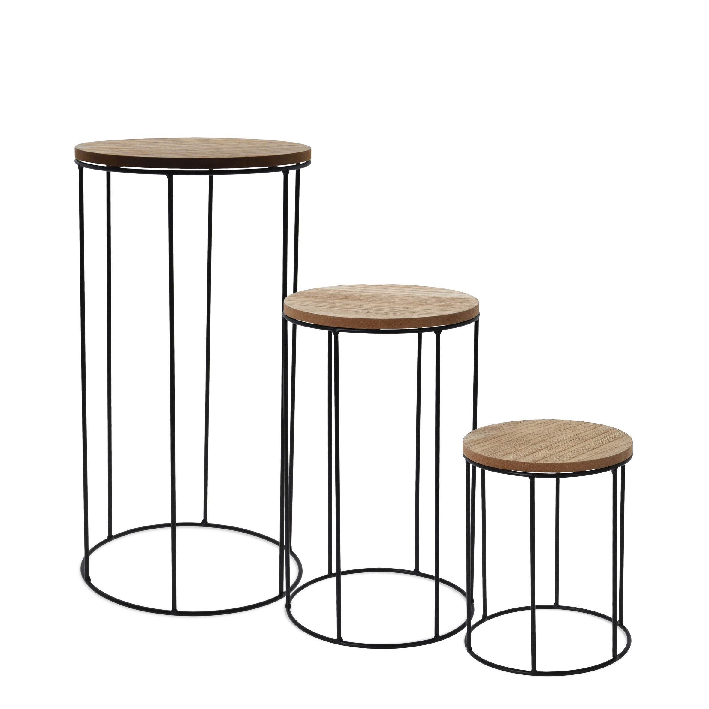 Holz Blumenhocker rund 3er Set - Ø 16 / 18 / 21 cm - Pflanzenständer mit Metall Gestell