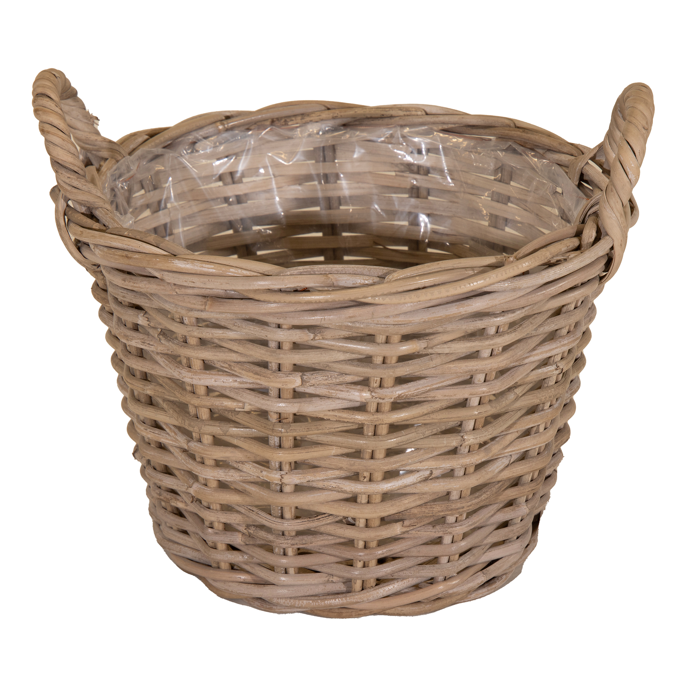 Weide Pflanzkorb natur mit Folie - 40 cm - Holz Blumenkorb mit Henkel
