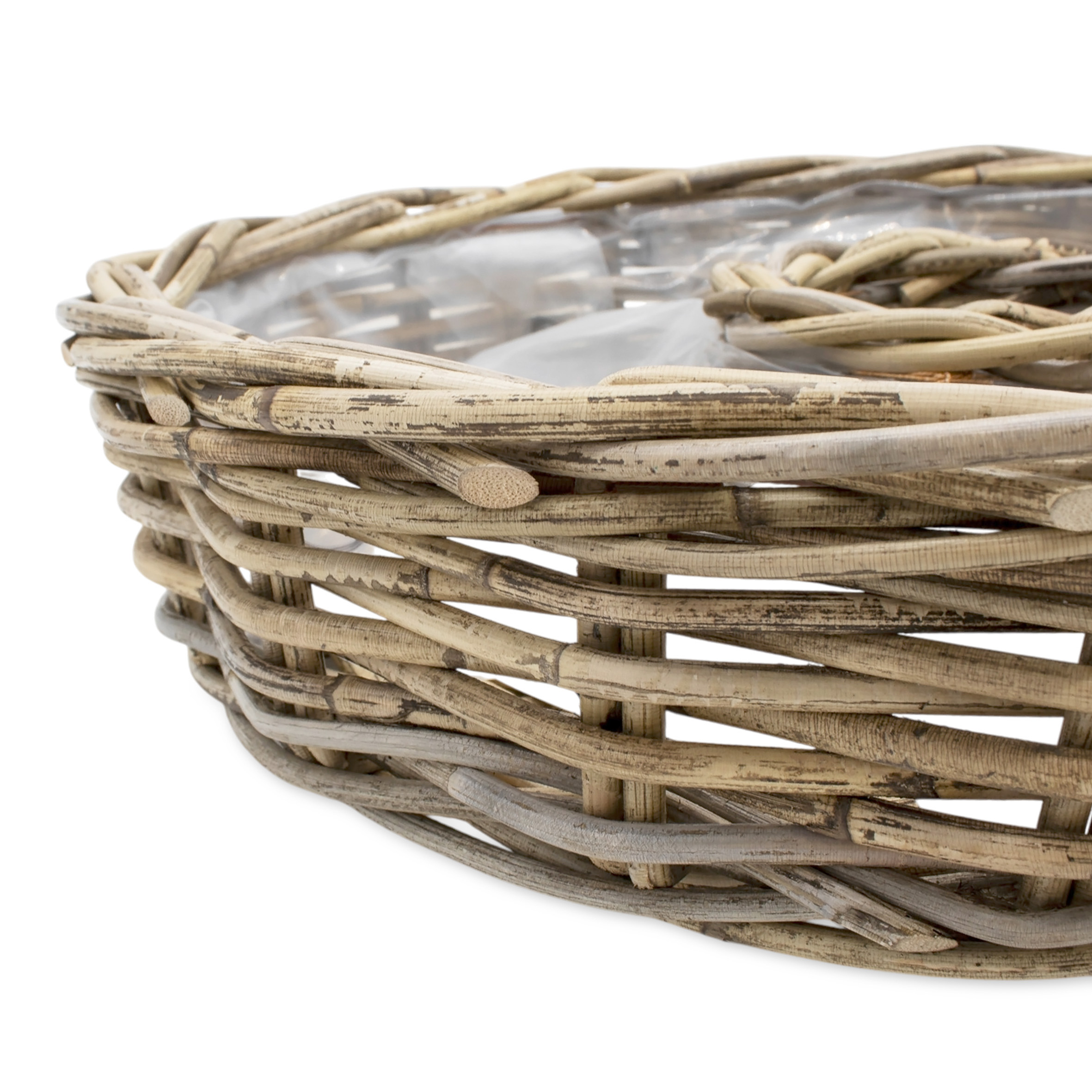 Rattan Blumenschale natur mit Folie - 40 cm - Holz Pflanzring zum direkten Bepflanzen