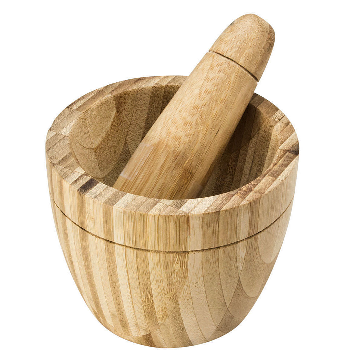 Bambus Mörser + Stößel - 11,5x10cm - Holz Küchenmörser Zerkleinerer Gewürzmörser