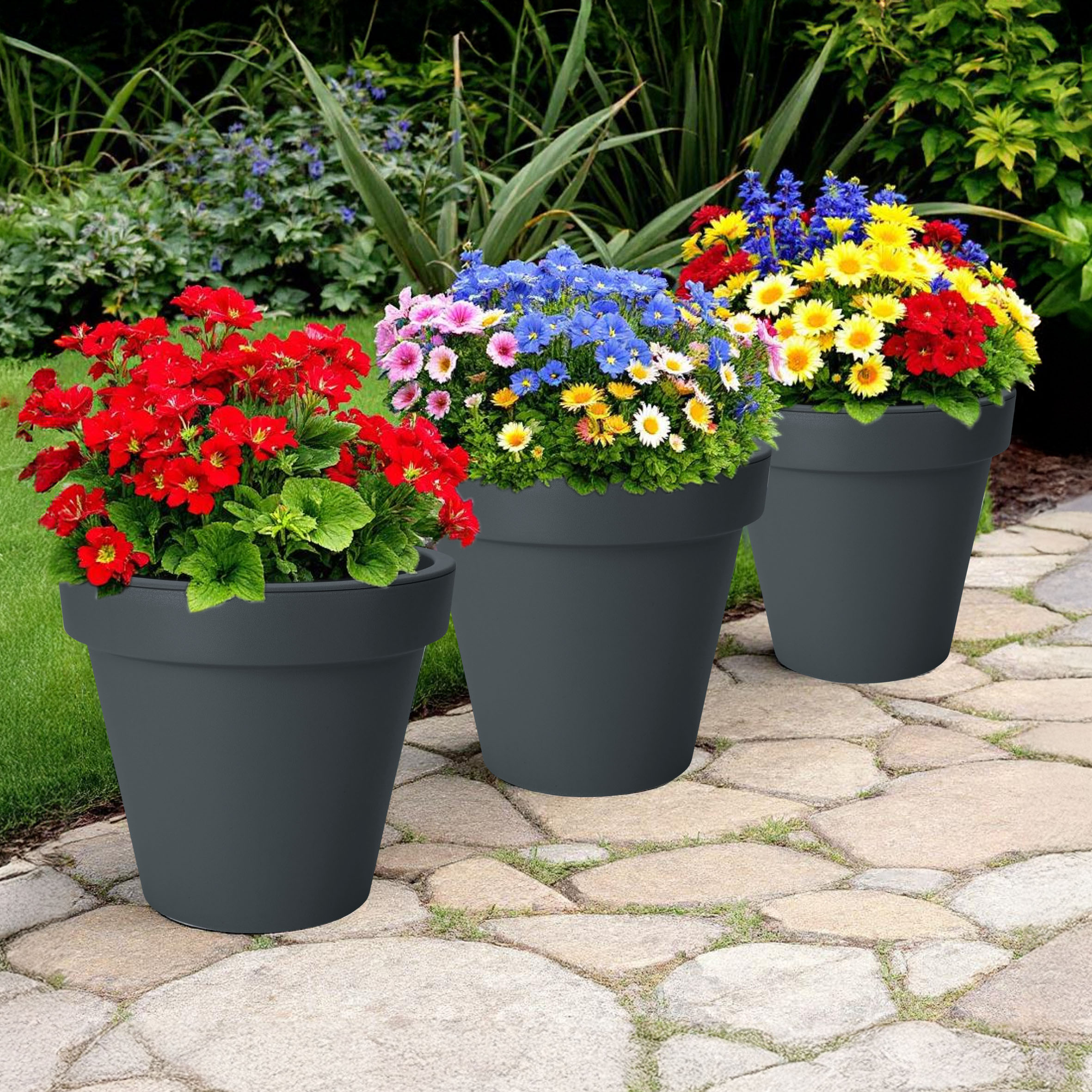 Kunststoff Pflanzkübel S rund Ø 30 cm - anthrazit - Blumenkübel groß für Außen und Innen