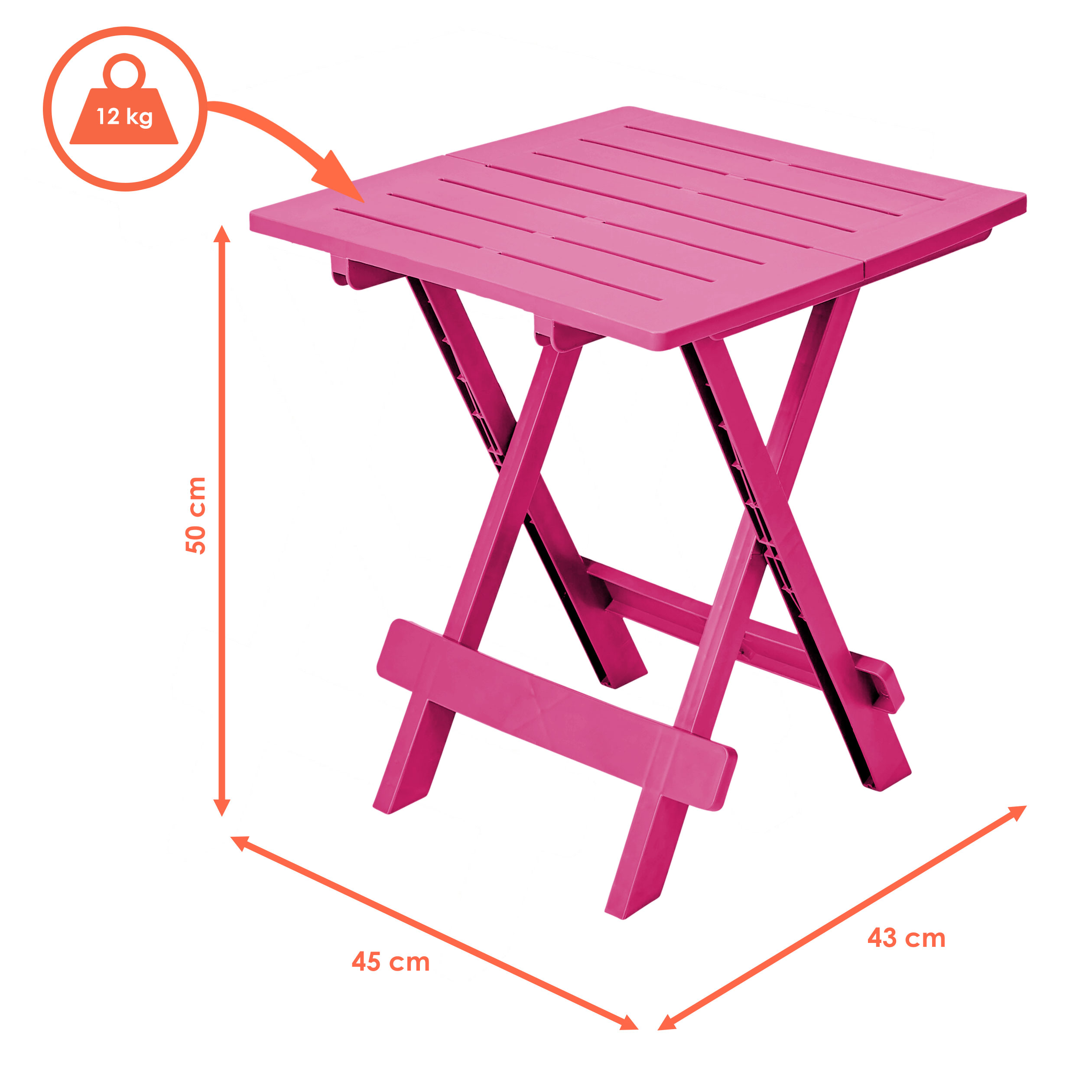 Kunststoff Klapptisch 45 x 43 cm - pink - Garten Beistelltisch klappbar