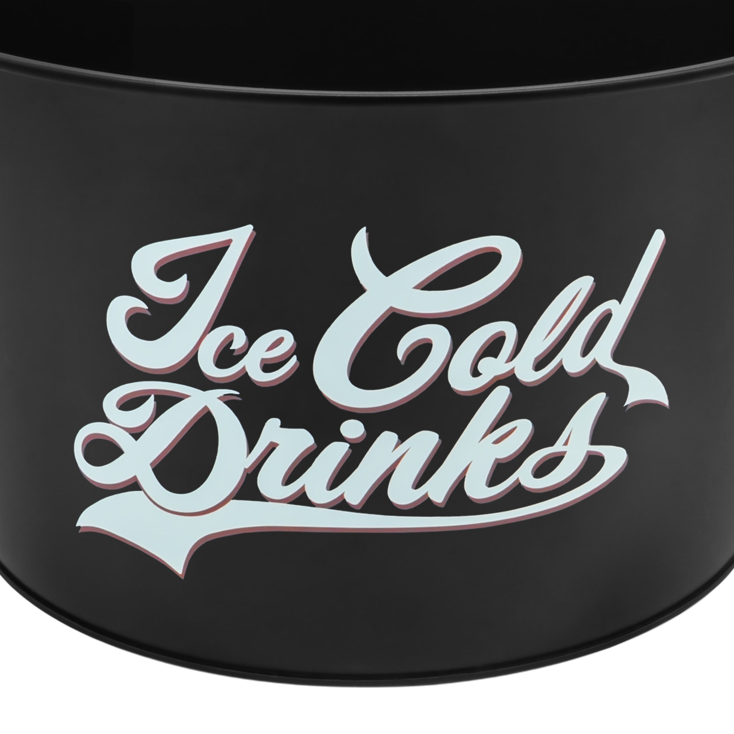 Vintage Metall Getränkekühler schwarz rund mit Griffen - 40 x 23 cm - Retro Flaschenkühler 29 L mit Aufdruck Ice Cold Drinks