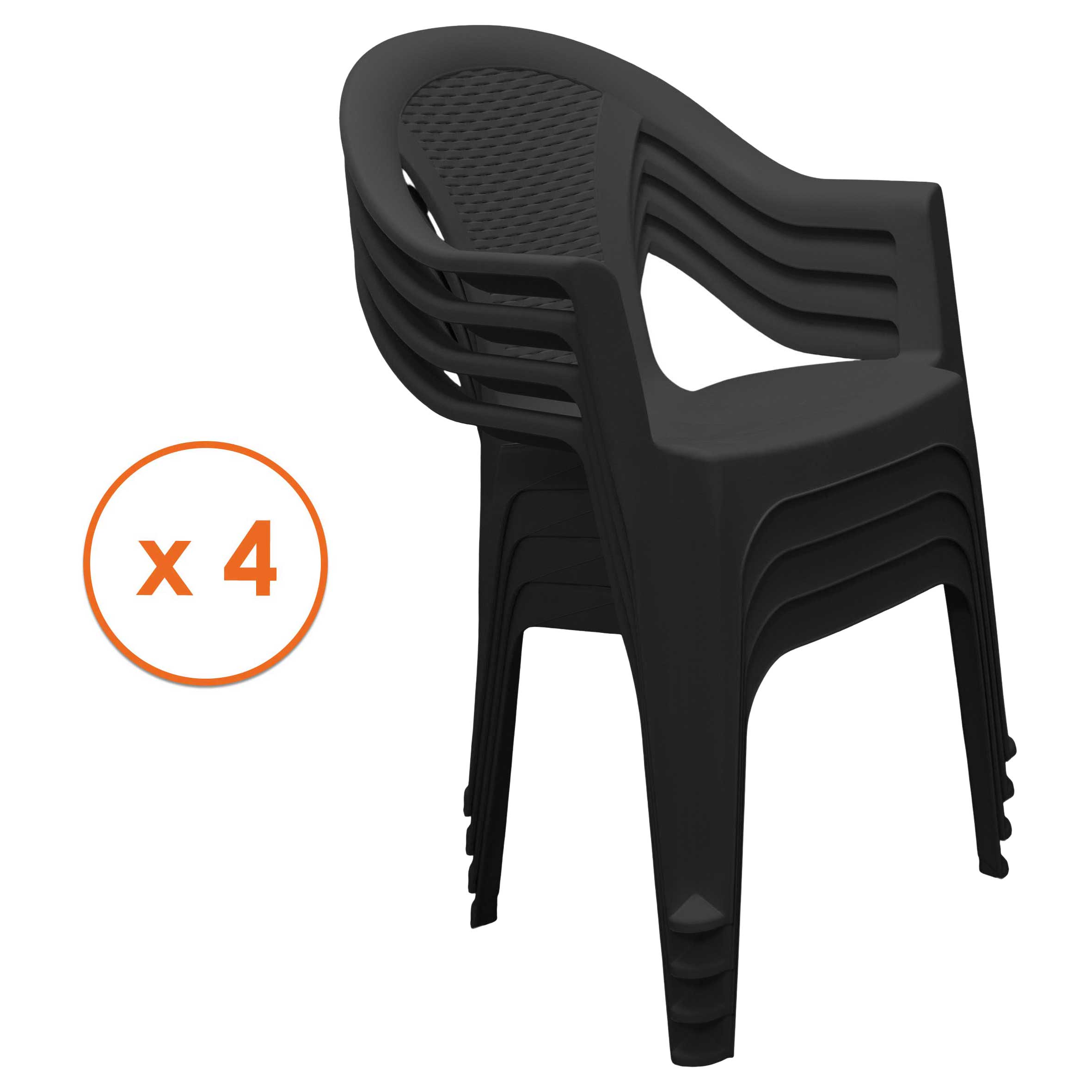 Gartenstuhl anthrazit in Rattan Optik ca. 82 cm x 55 cm x 52 cm - 1er oder 4er Set