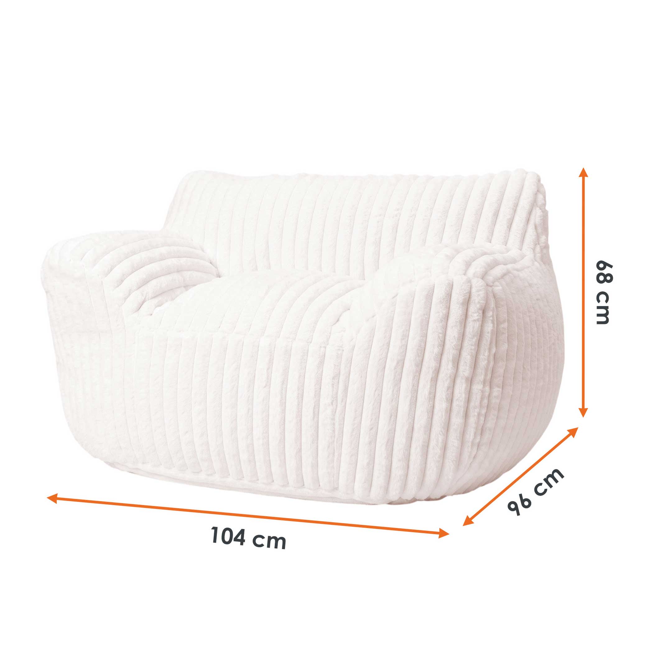 Lounge Sessel cremeweiß mit Armlehnen 104 x 96 cm - Cord - XL Sitzsack beige mit Schaumstoff Füllung