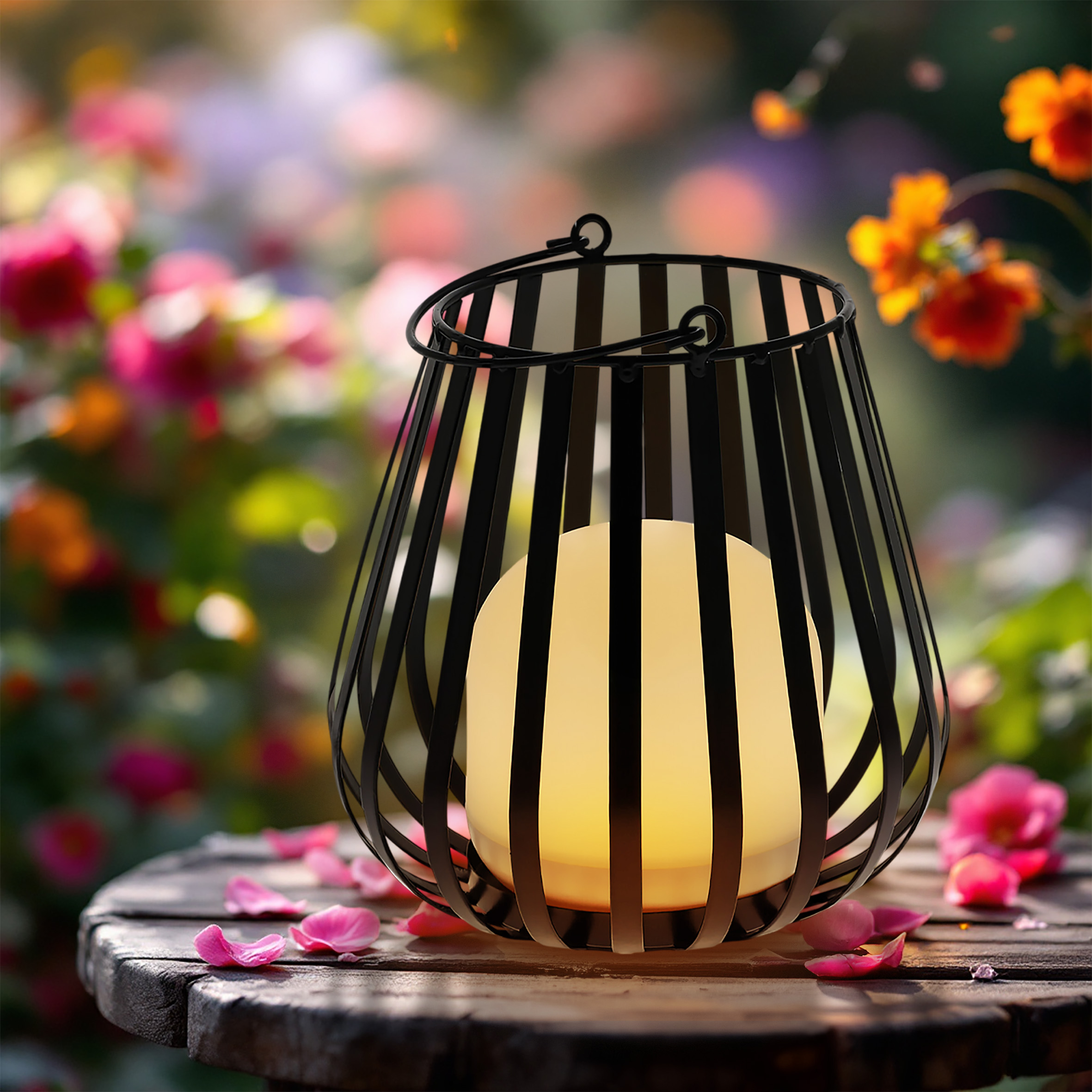 Metall Laterne mit LED Leuchte für Außen und Innen - 23 x 20 cm - Dekoleuchte warm weiß zum Stellen oder Hängen