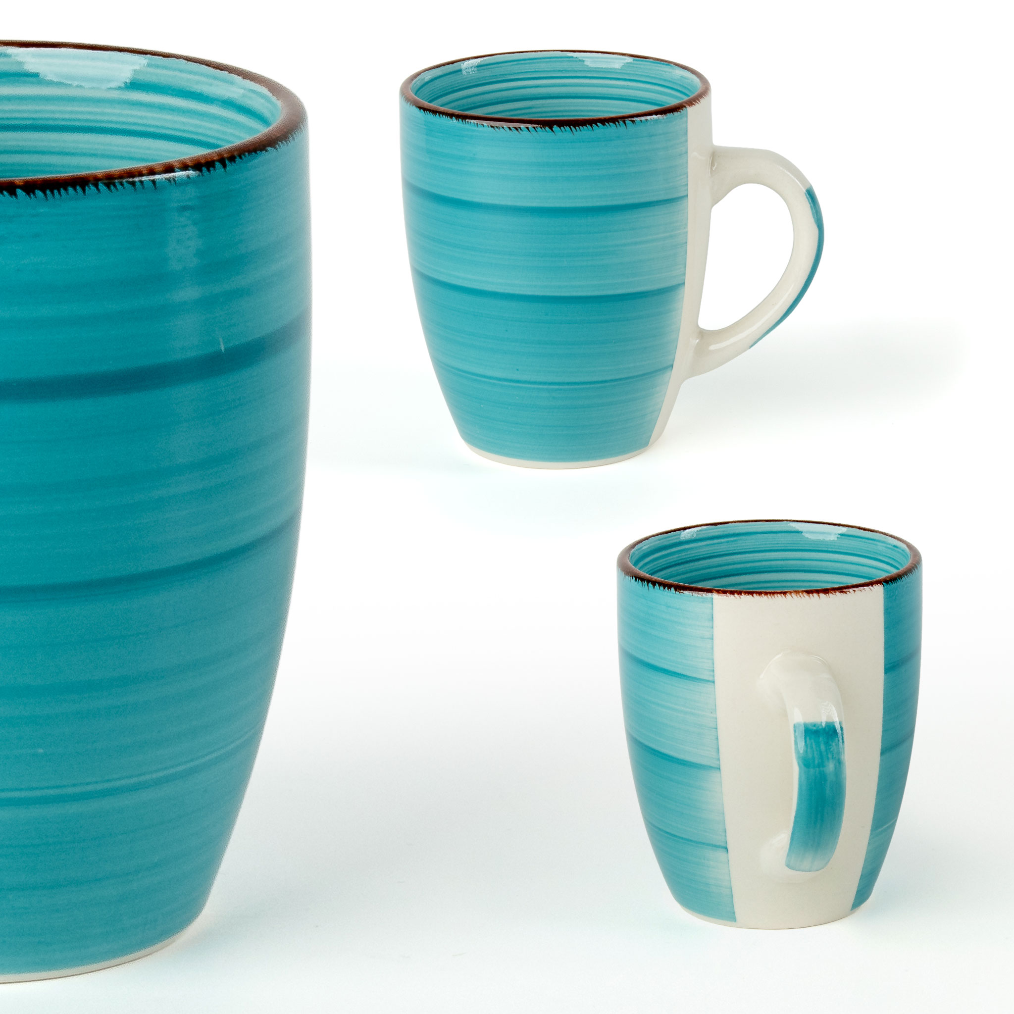 Porzellan Kaffeebecher 6er Set - braun oder bunt - Kaffee und Tee Tassen für ca. 340 ml