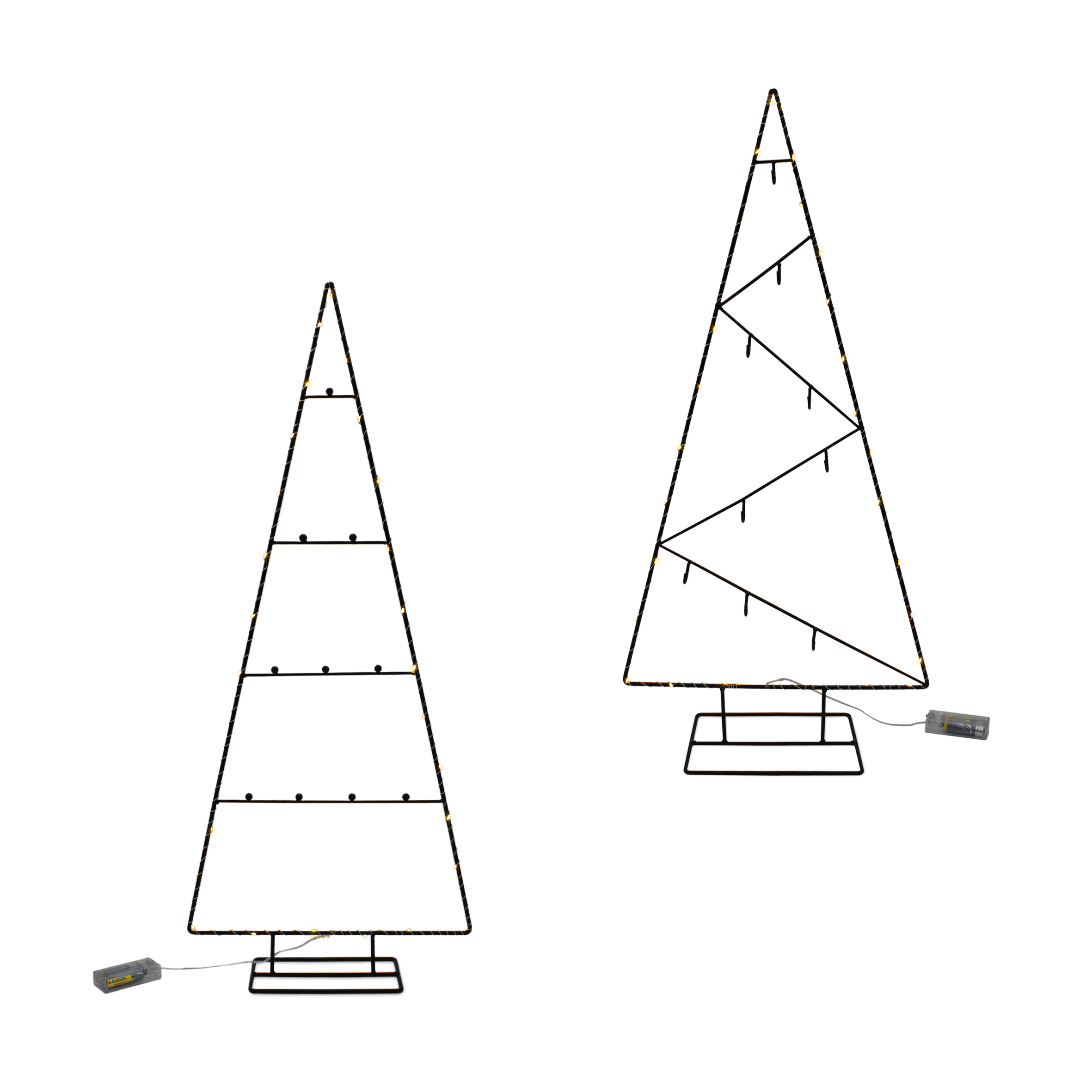 LED Metall Tannenbaum schwarz mit 9 Haken - 77 cm - Deko Ständer für Zierschmuck Batterie betrieben