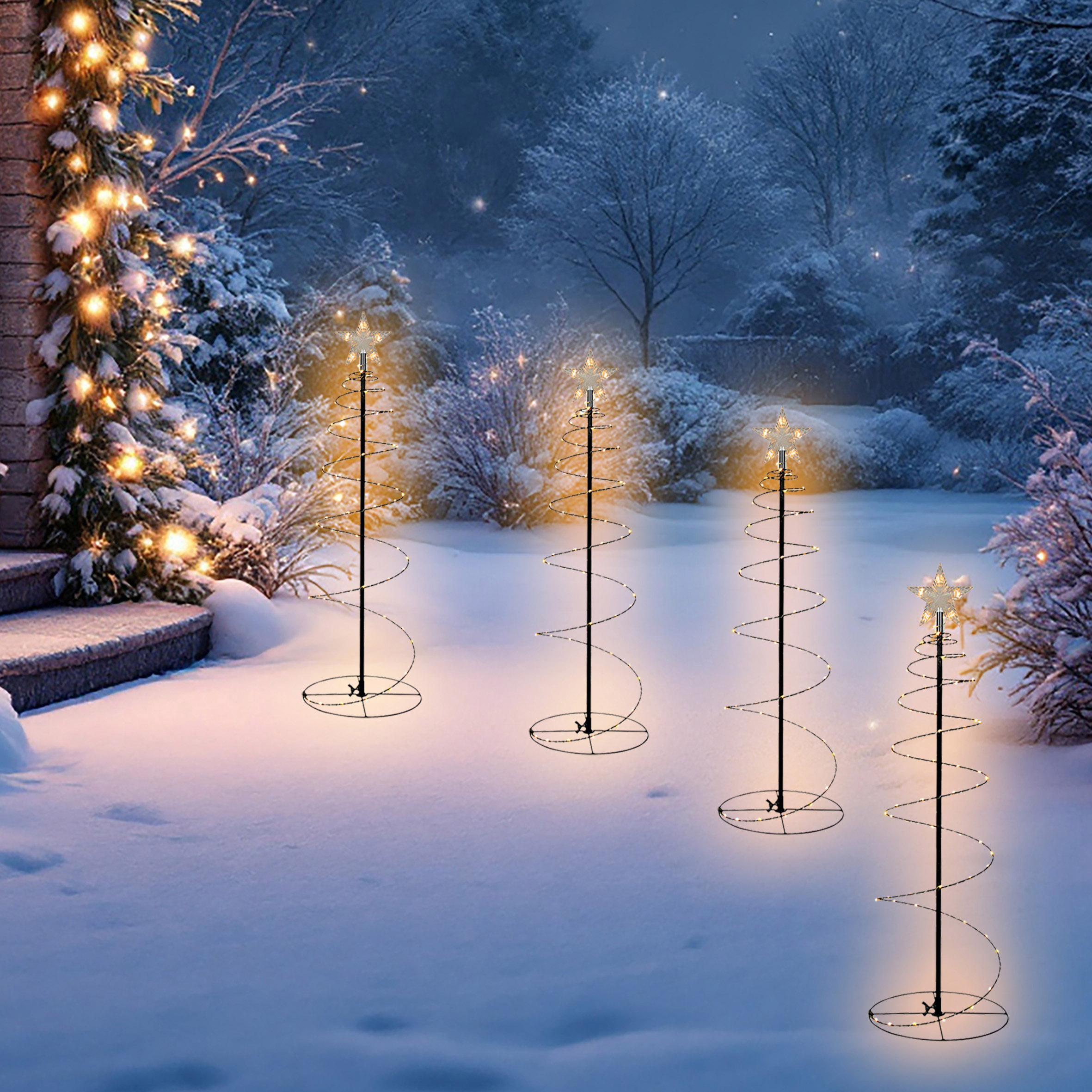 LED Spiral Lichterbaum schwarz für Außen mit Timer - 60 cm
