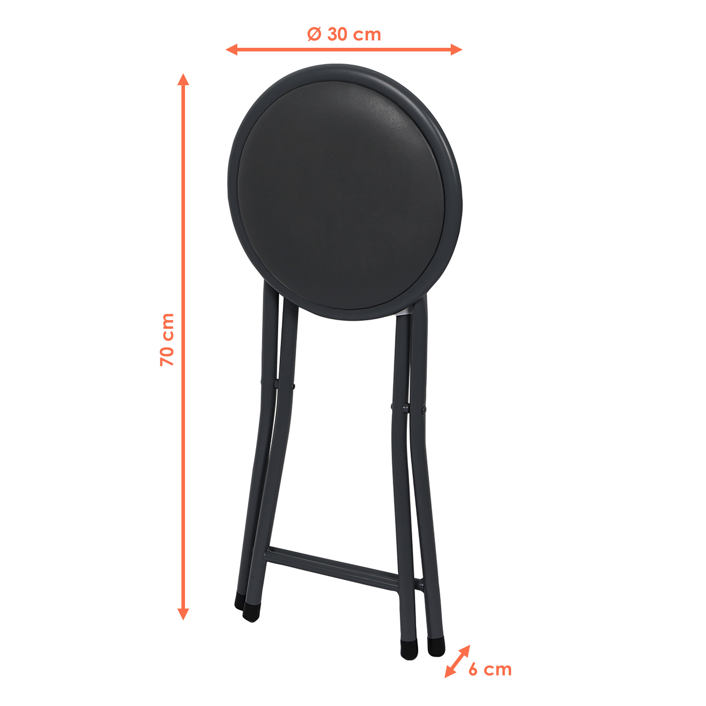 Metall Klapphocker rund schwarz - 45 x Ø 30 cm - Sitzhocker klappbar mit gepolsteter Sitzfläche