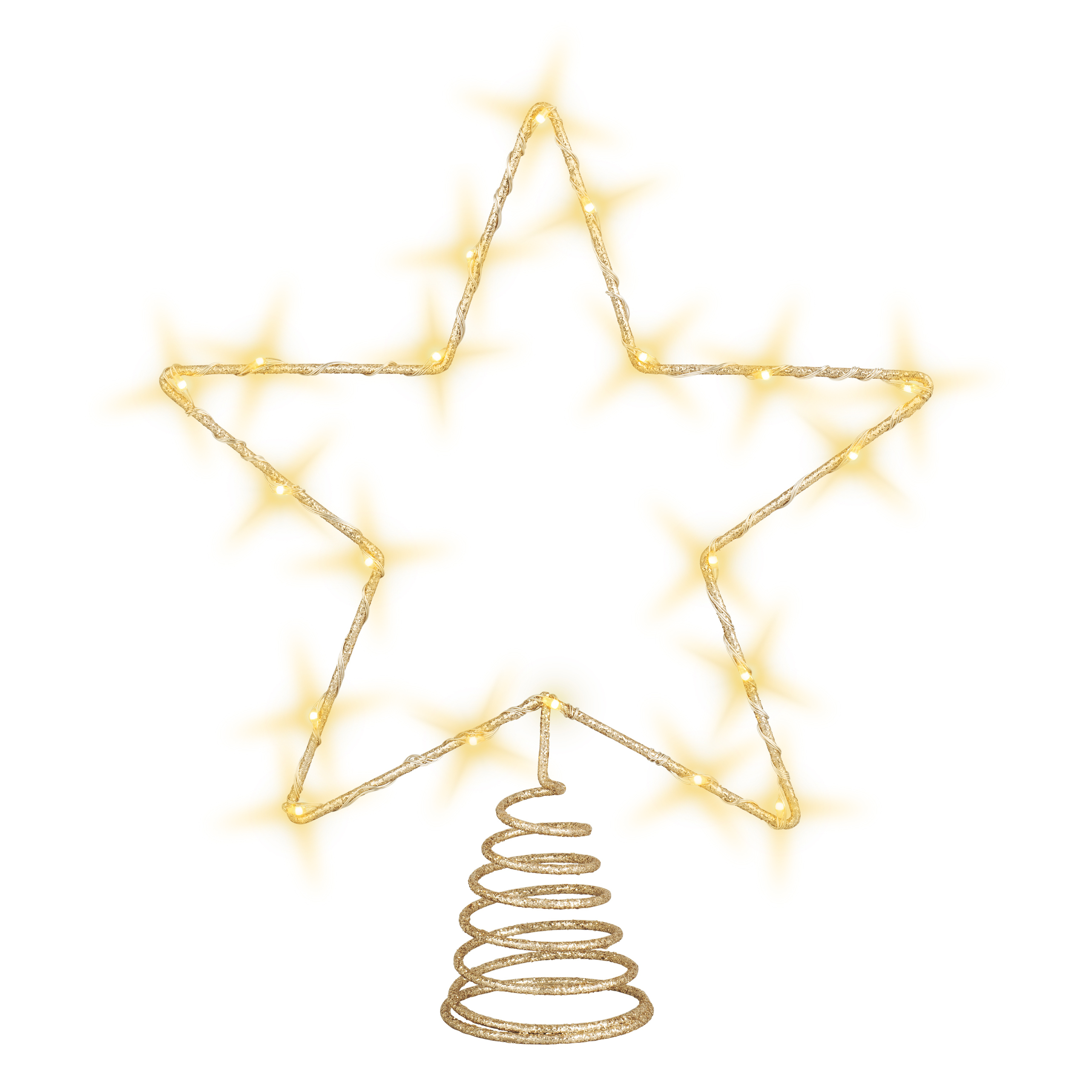 LED Weihnachtsbaum Spitze 27 cm warm weiß mit Timer - gold - Beleuchteter Stern für den Christbaum Batterie betrieben