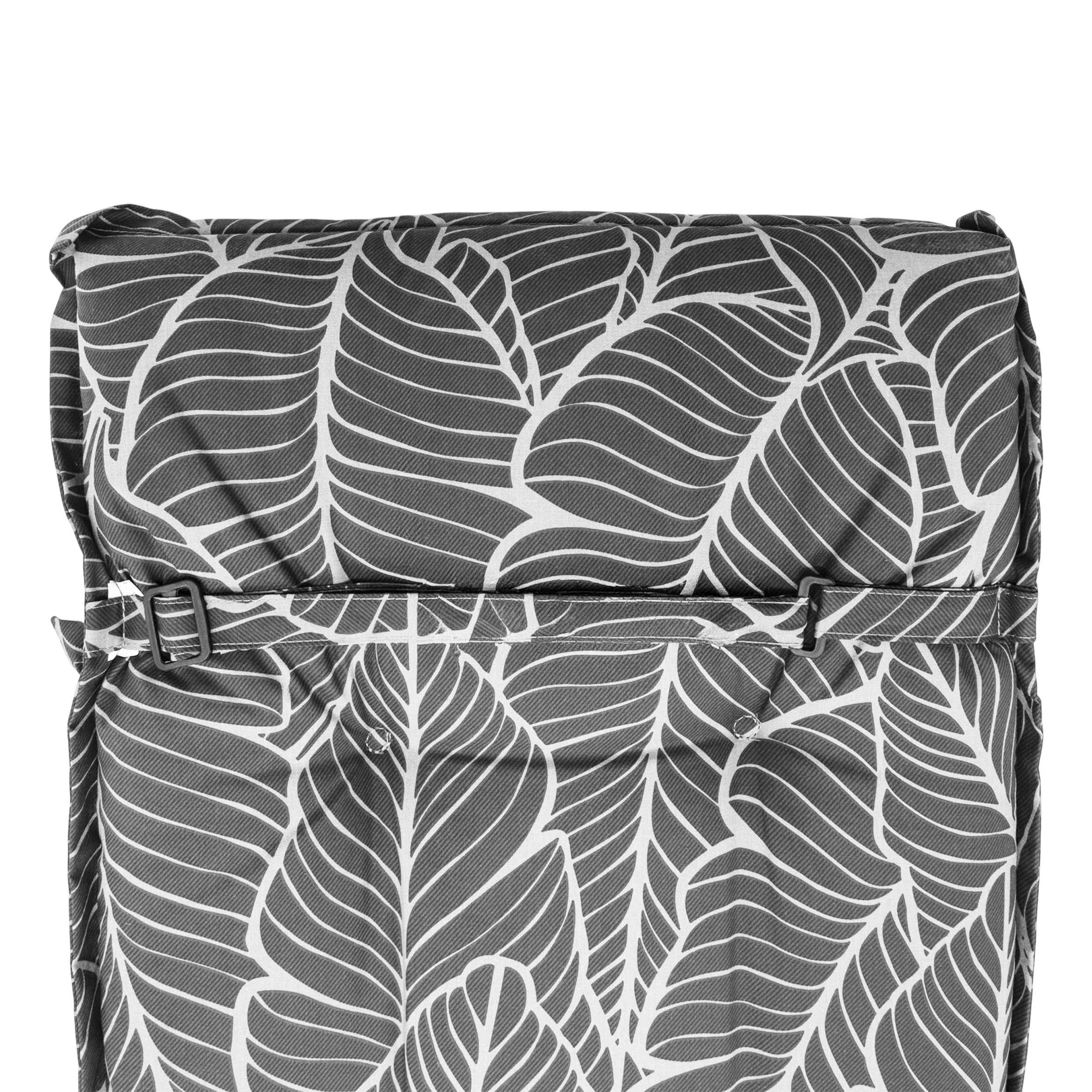 Universal Hochlehner Auflage "Blätter" - 123 cm - Gartenstuhl Kissen in grau