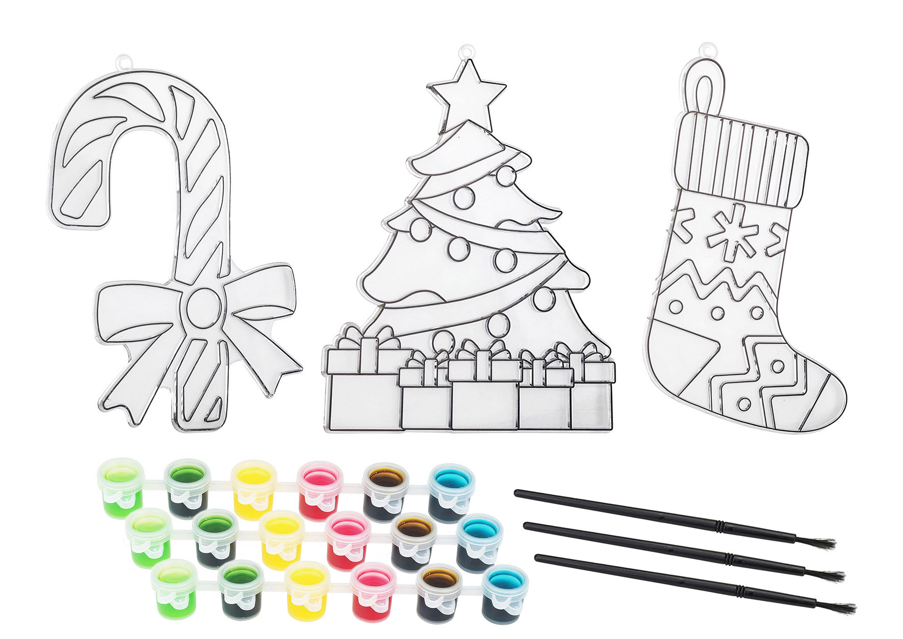 Weihnachts Fensterbilder zum Ausmalen - 3er Set - Malset mit 3 Bildern inklusive Farben und Pinsel - Weihnachtsdeko Fensterdekoration zum selbst Gestalten Ausmalbild Komplett Set mit 3 Motiven
