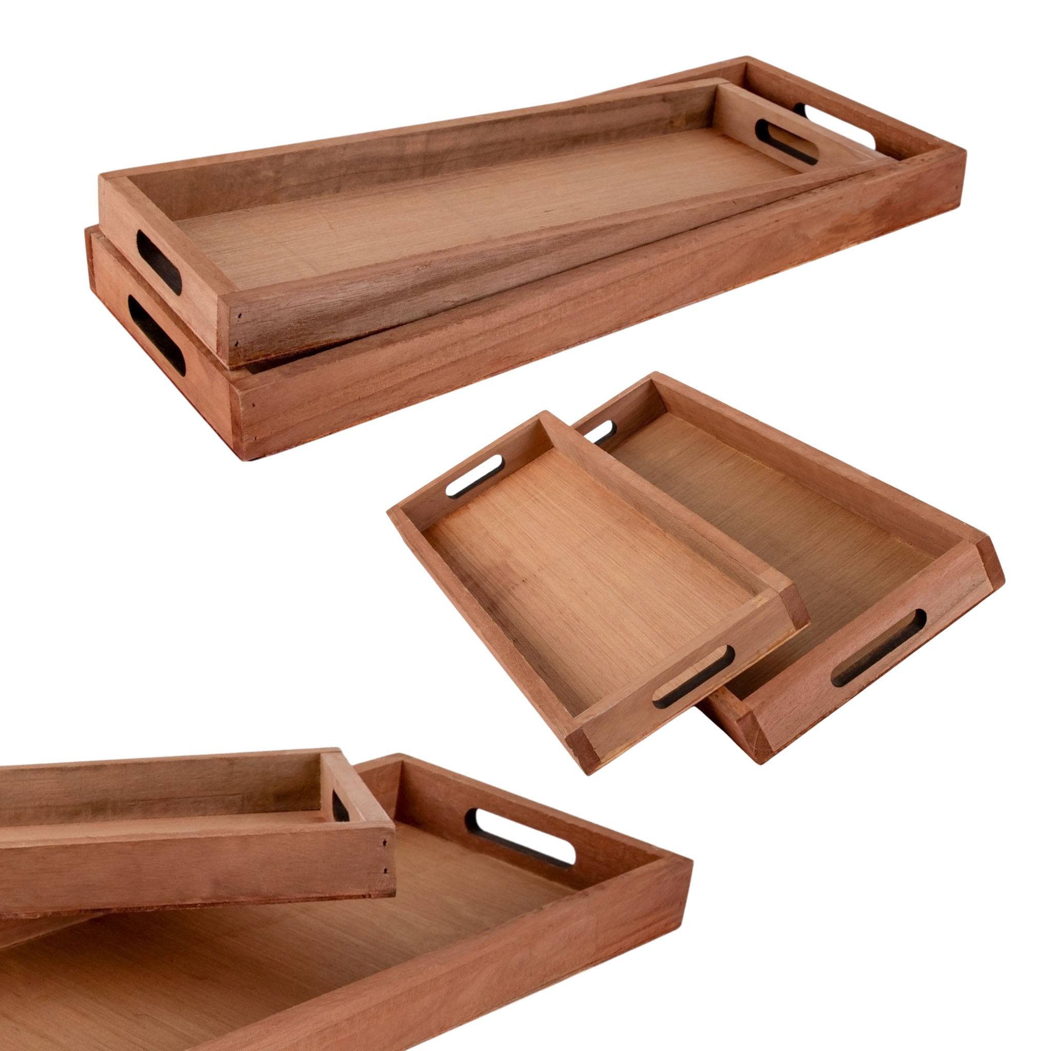 Deko Holztablett natur 2er Set - 50 / 45 cm - Holz Kerzen Teller länglich - Tischdeko Dekotablett Servierplatte Dekoschale rechteckig Kerzen Brett