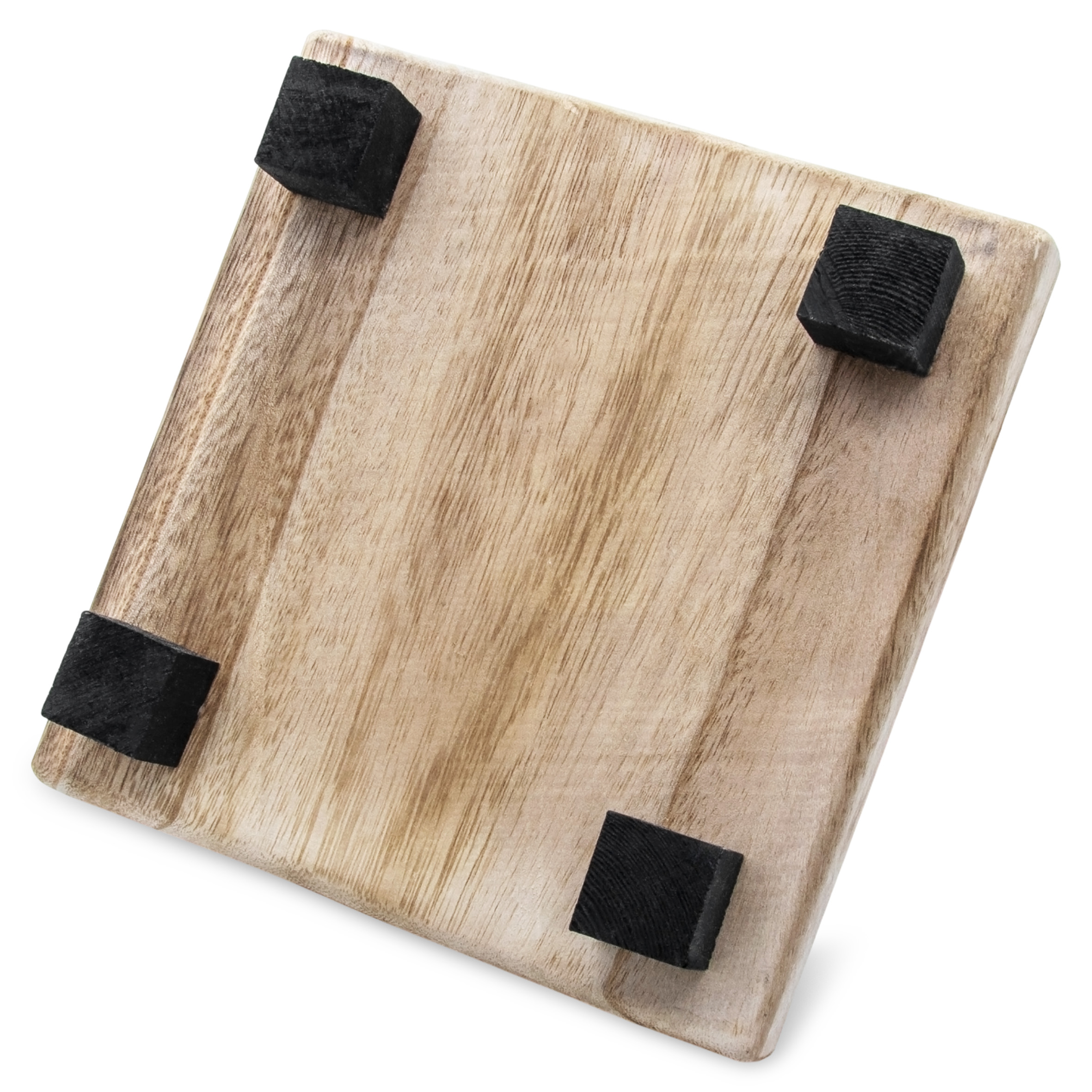 Holz Blumenhocker natur eckig klein  - 21 x 21 cm - Mini Pflanzenhocker mit 4 Füßen in schwarz