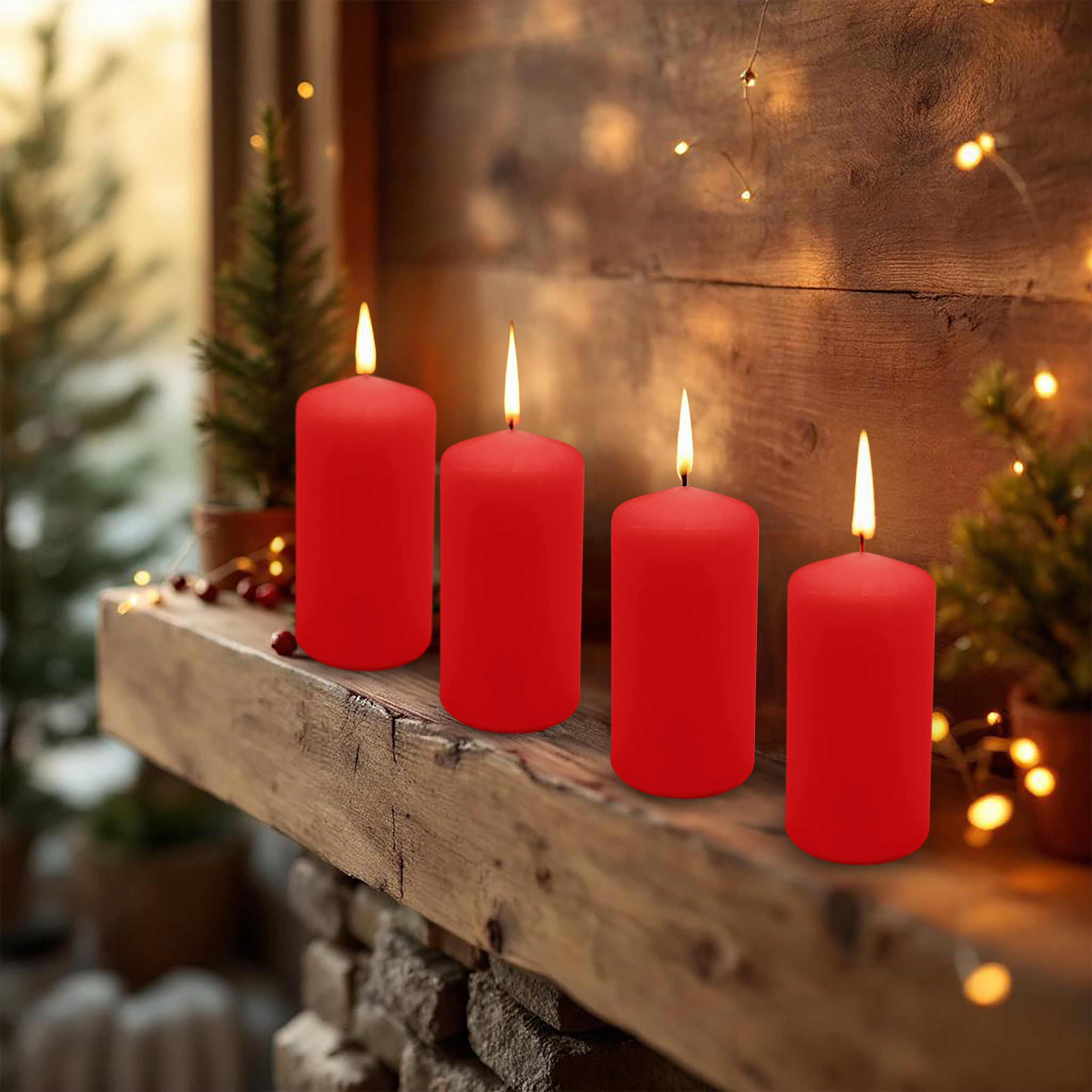 Echtwachs Stumpenkerze 4er Set 10 x 5 cm - rot - Blockkerze 10 cm für Adventskranz und Laternen