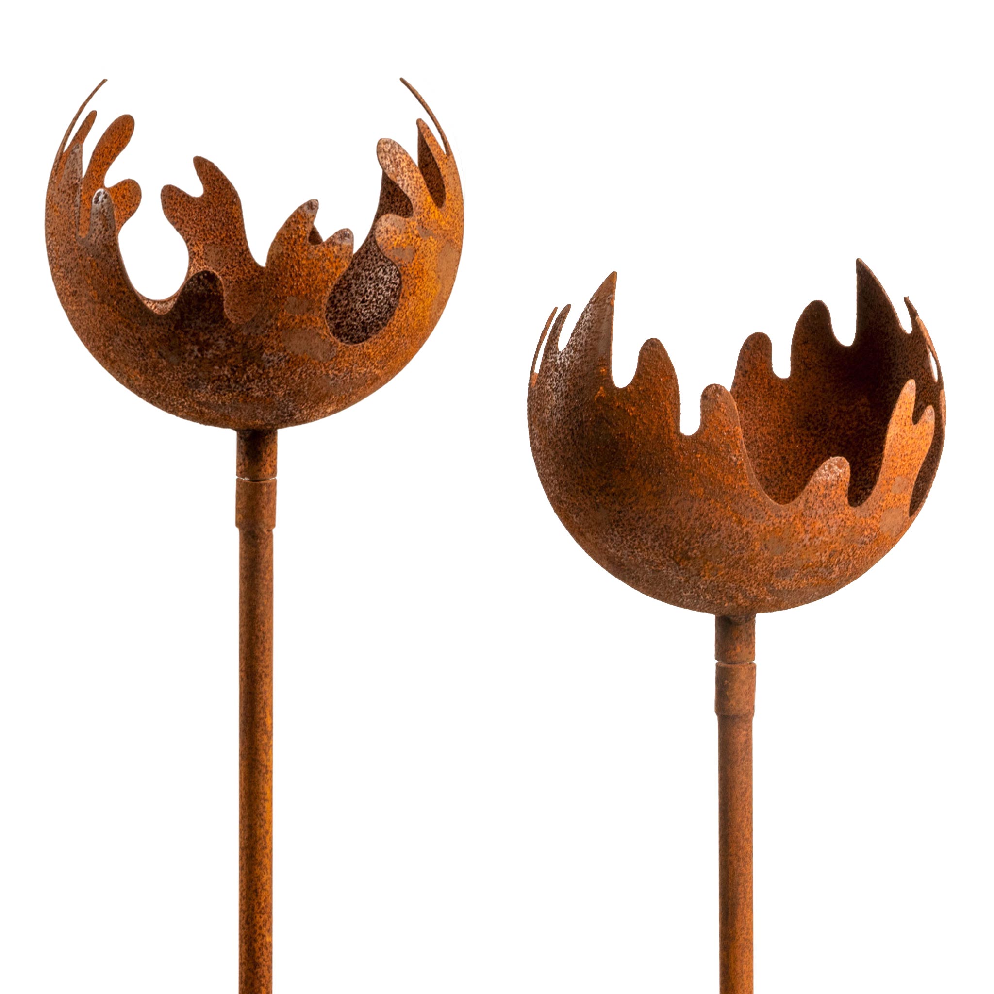 Metall Gartenstecker Naturrost Feuerball - 2 Größen / einzeln oder im 2er Set - Rost Windlicht mit Erdspieß