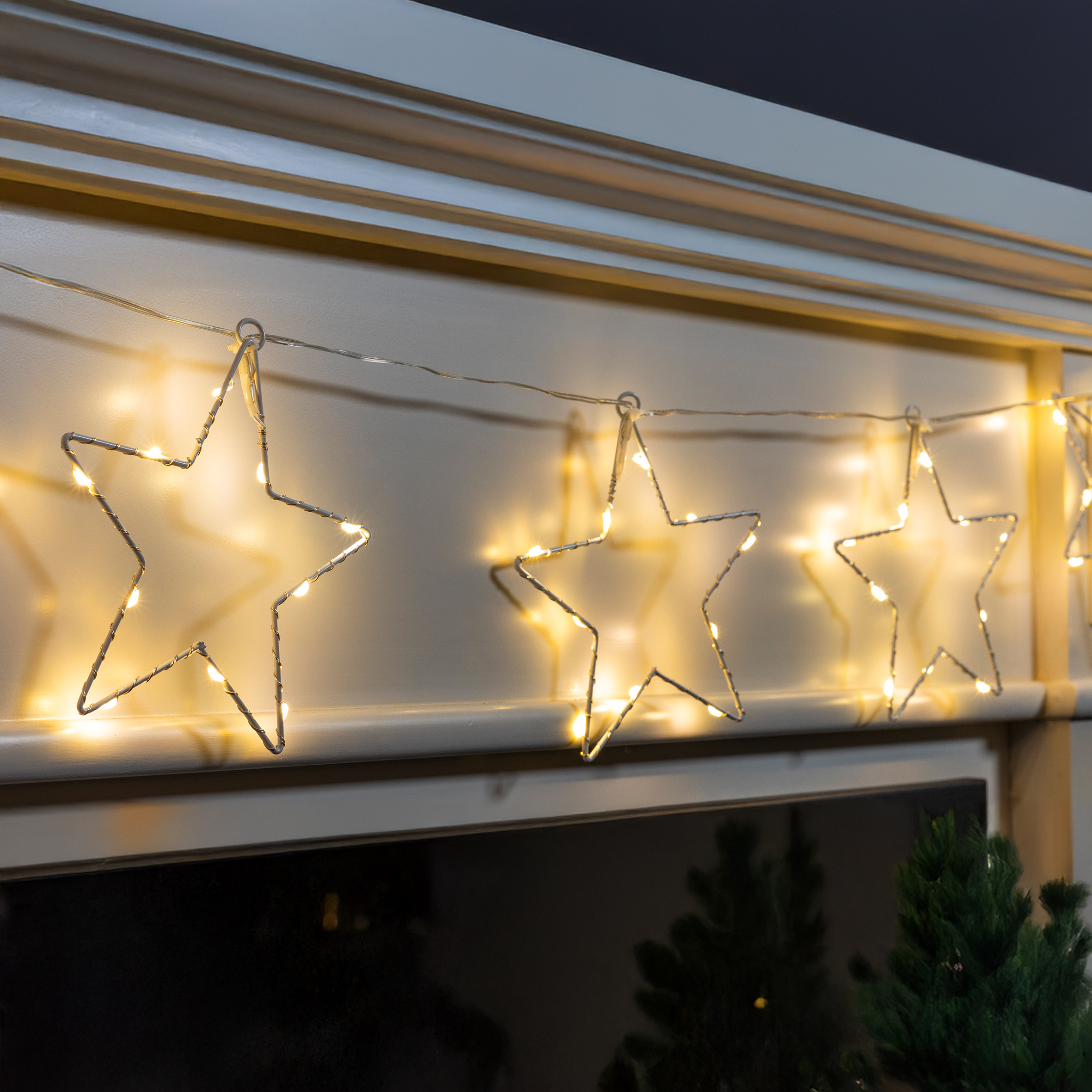 Lichterkette mit 8 LED Sternen warm weiß - 200 cm - Weihnachts Deko Beleuchtung Batterie betrieben