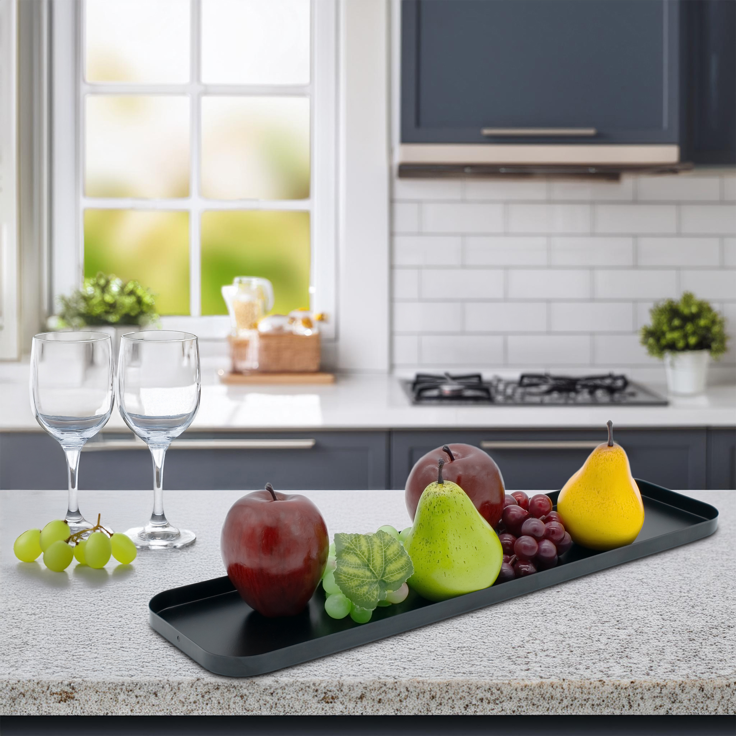 Metall Kerzentablett schwarz - 50 cm x 13 cm - Deko Tablett recheckig mit Rand