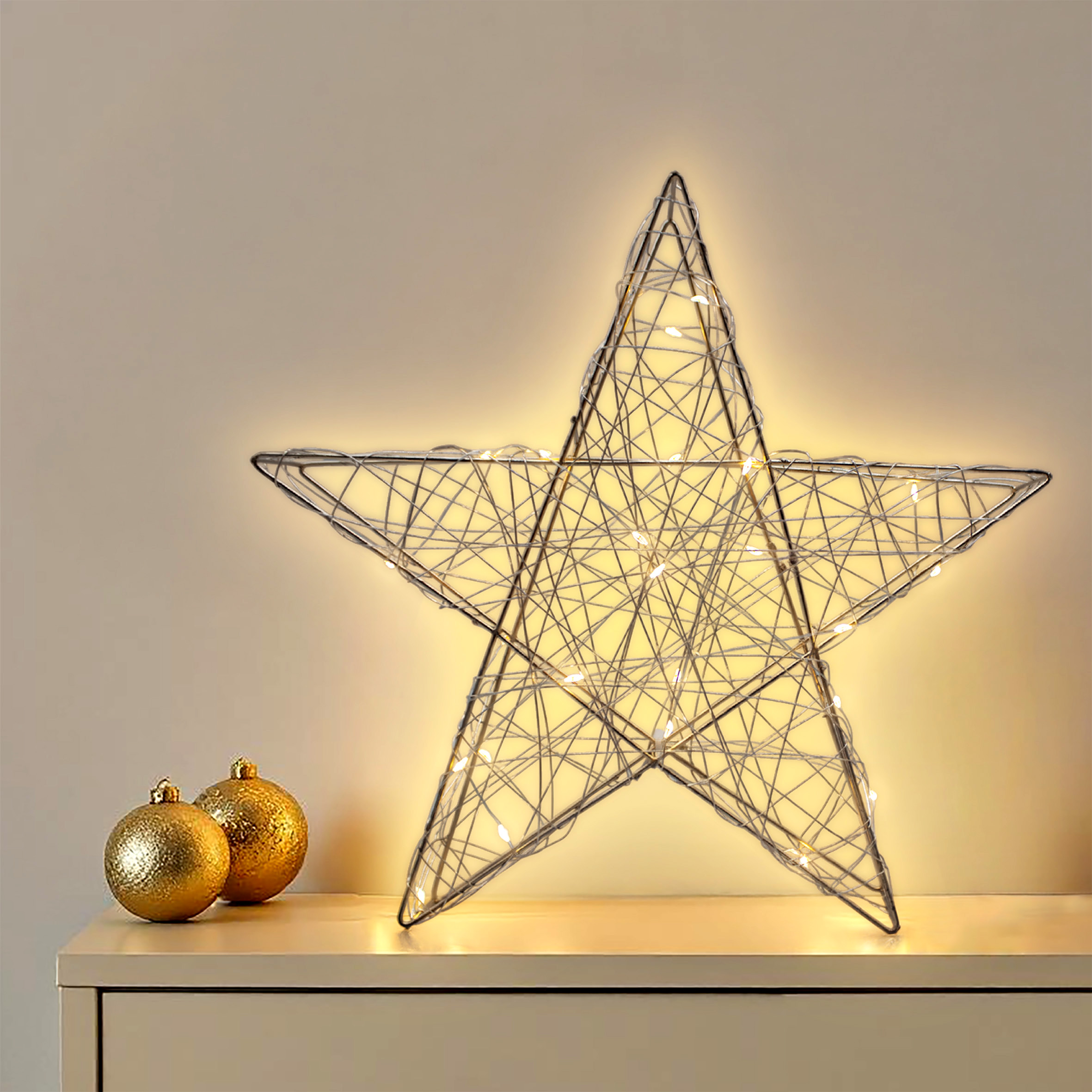 Draht Leuchtstern champagner 30 cm mit Timer - 25 LED