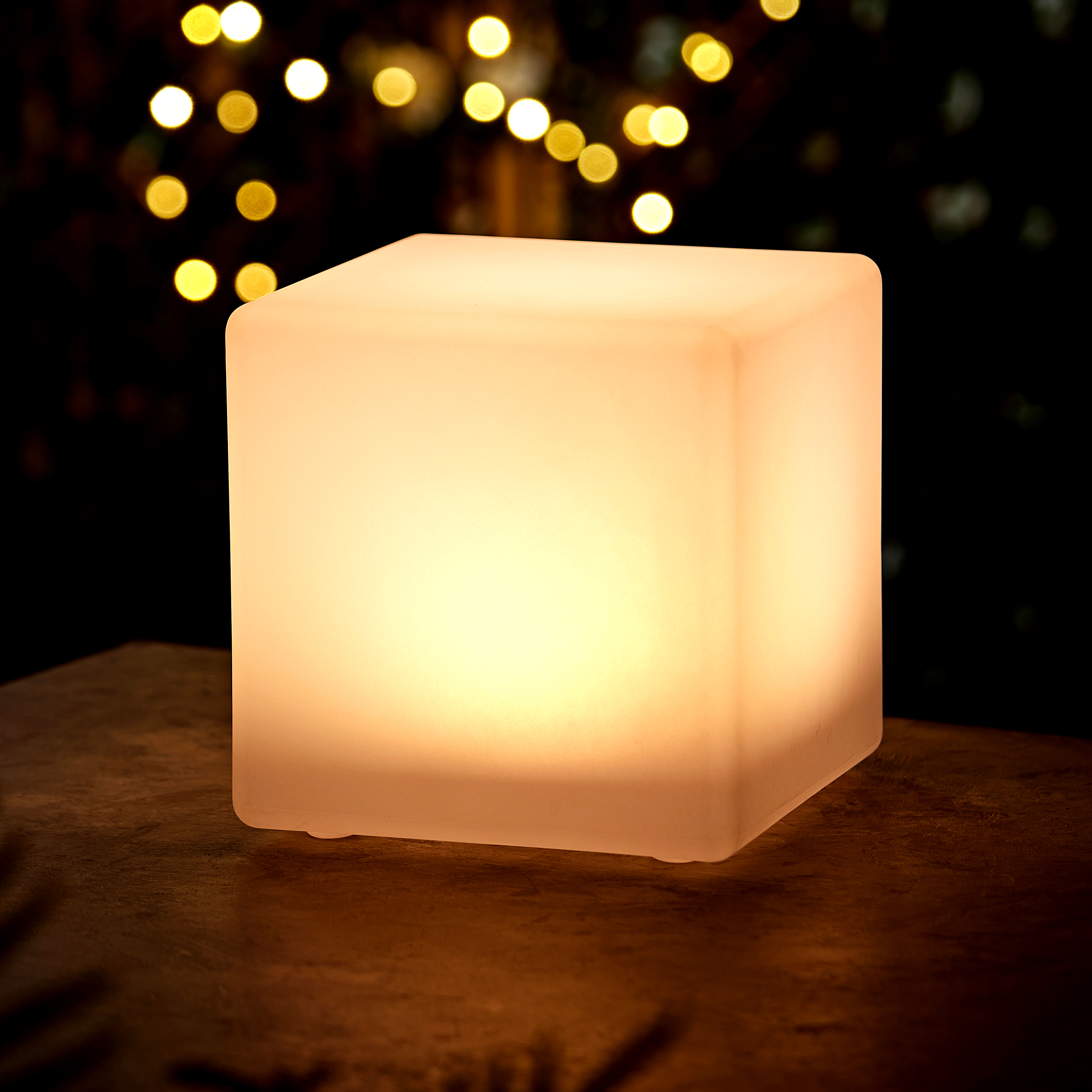 LED Solar Kunststoff Würfelleuchte warm weiß - 20 cm - Garten Deko Beleuchtung mit Milchglas Optik