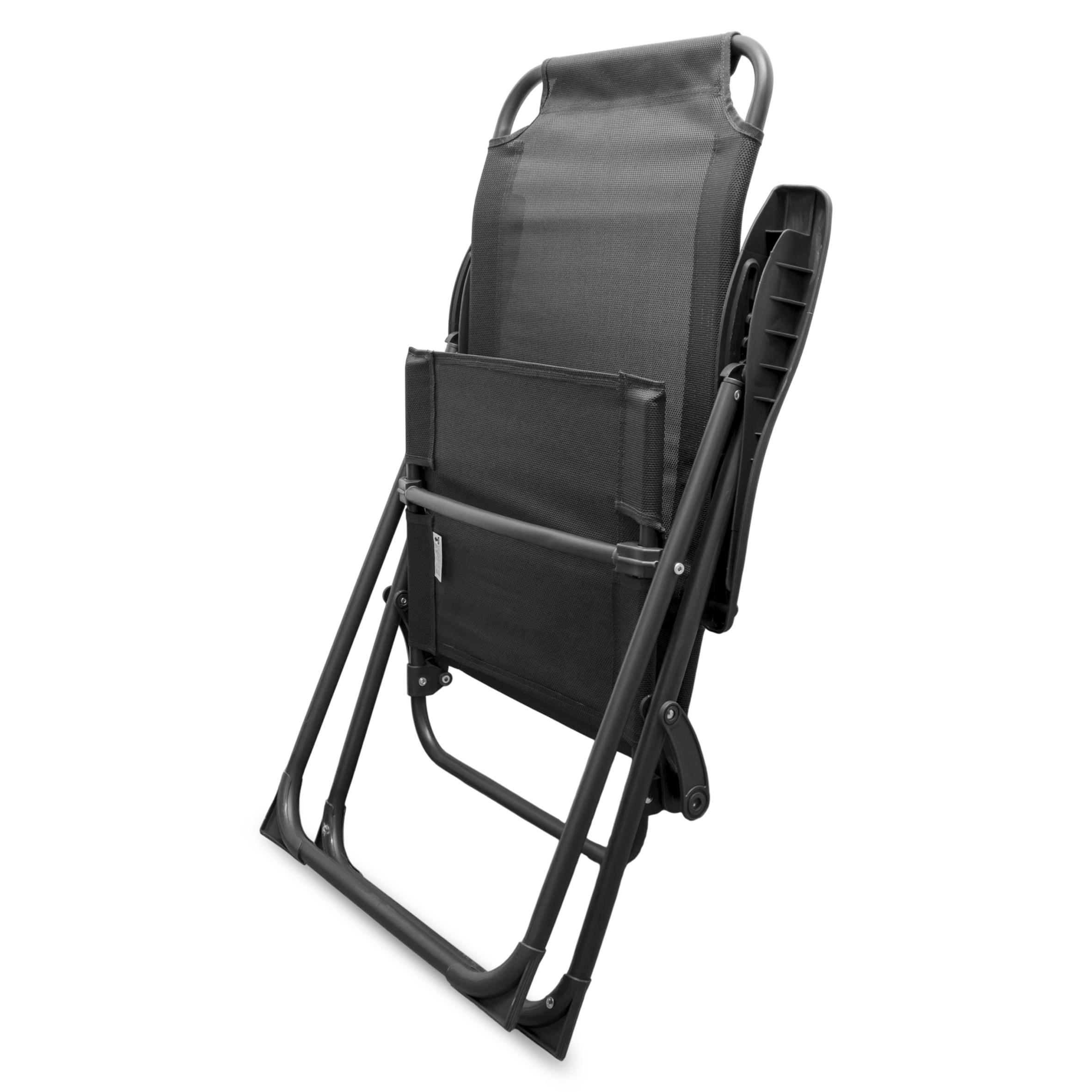 Metall Garten Klappstuhl 108 x 62 cm mit 5-fach verstellbarer Rückenlehne - grau - Campingstuhl mit Textil Gewebe bis 110 kg belastbar