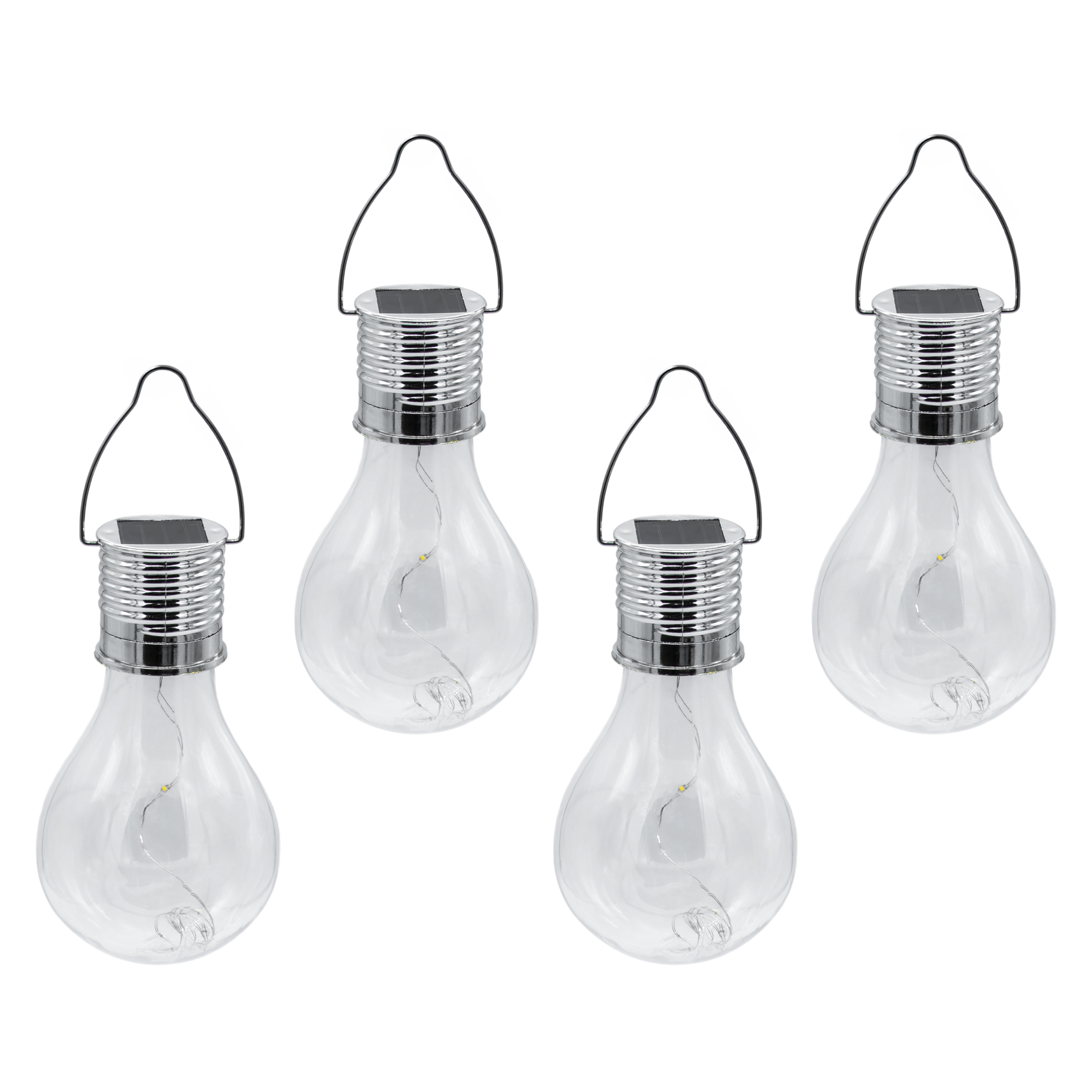 Solar Glühbirne aus Kunststoff 4er Set 15 cm - transparent - LED Dekolampe wetterfest zum aufhängen im Außenbereich geeignet
