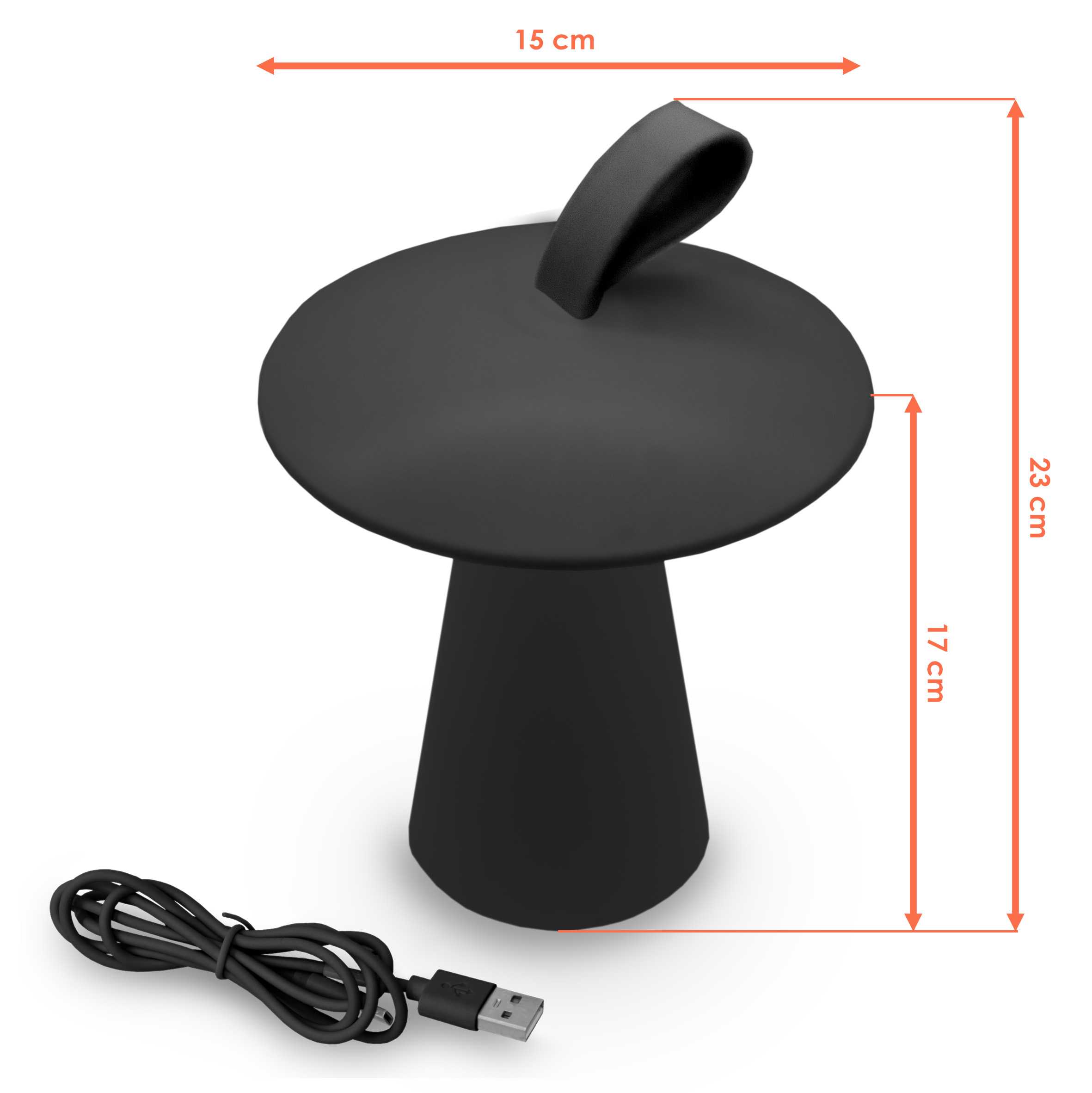 LED Akku Tischleuchte Pilz 17 x 15 cm mit 3 Leuchtmodi - schwarz - Outdoor Tischlampe warm weiß wiederaufladbar
