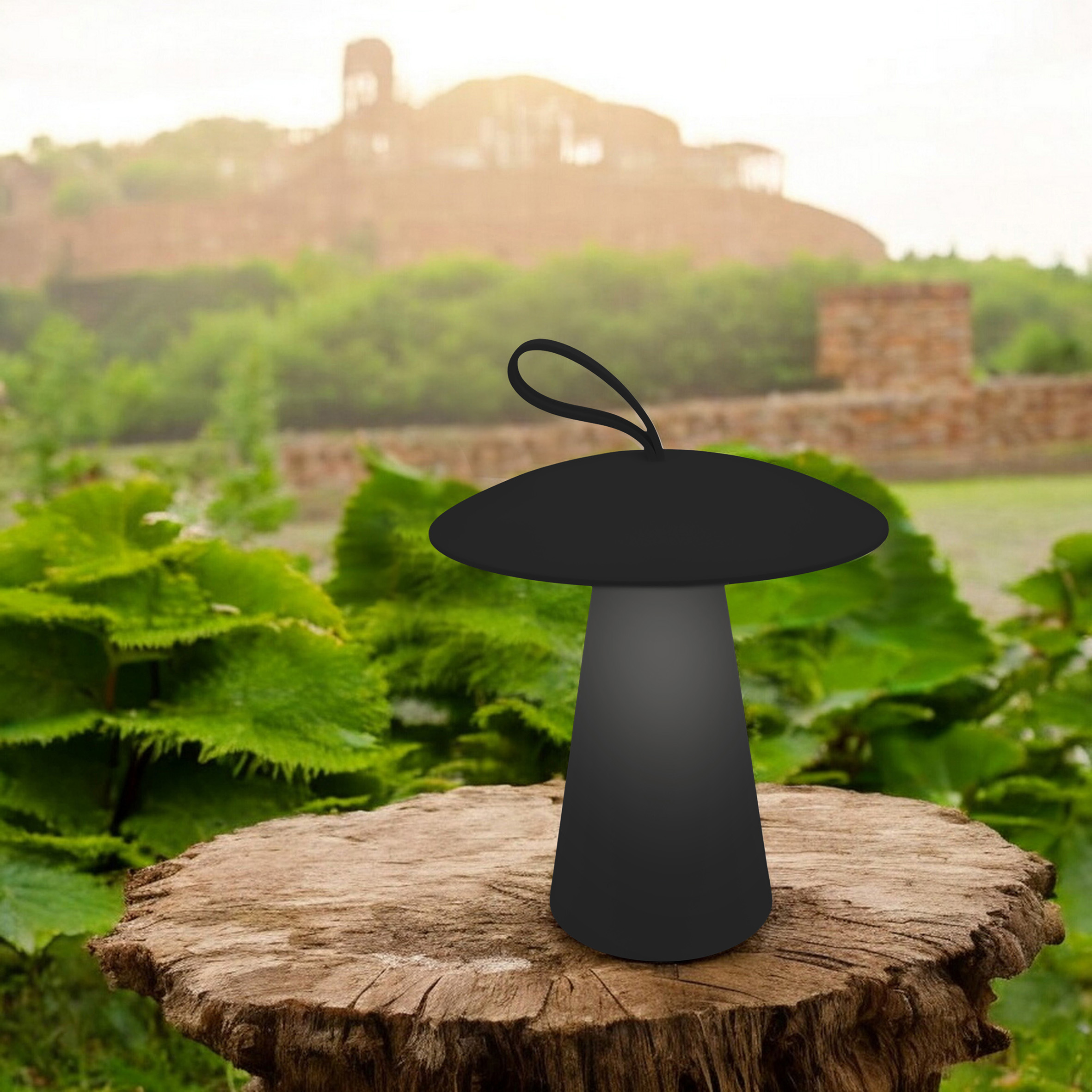 LED Akku Tischleuchte Pilz 17 x 15 cm mit 3 Leuchtmodi - schwarz - Outdoor Tischlampe warm weiß wiederaufladbar