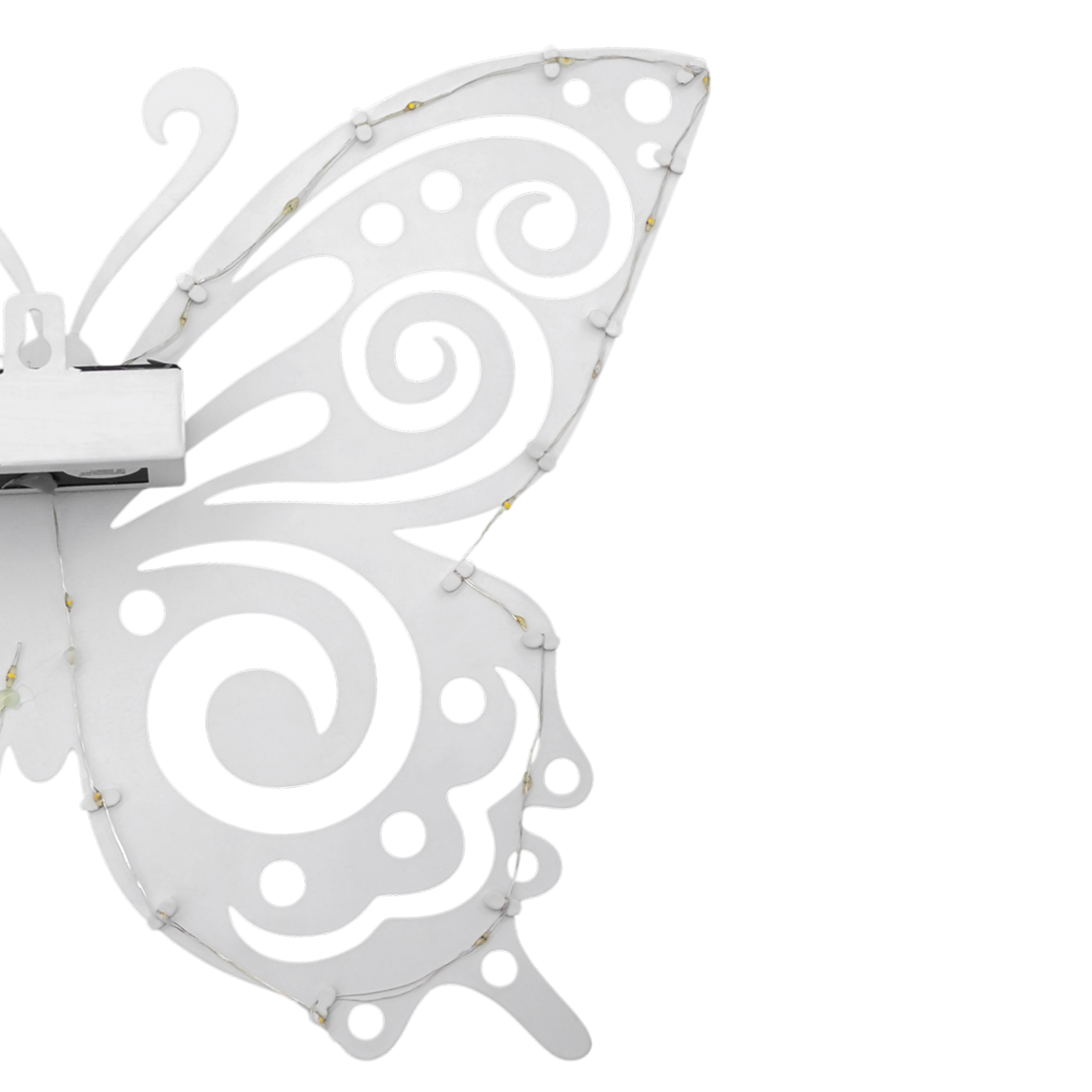 Solar Wandbild Schmetterling weiß mit 30 LED - 34 x 27 cm - Metall Wanddeko für Außen warm weiß beleuchtet