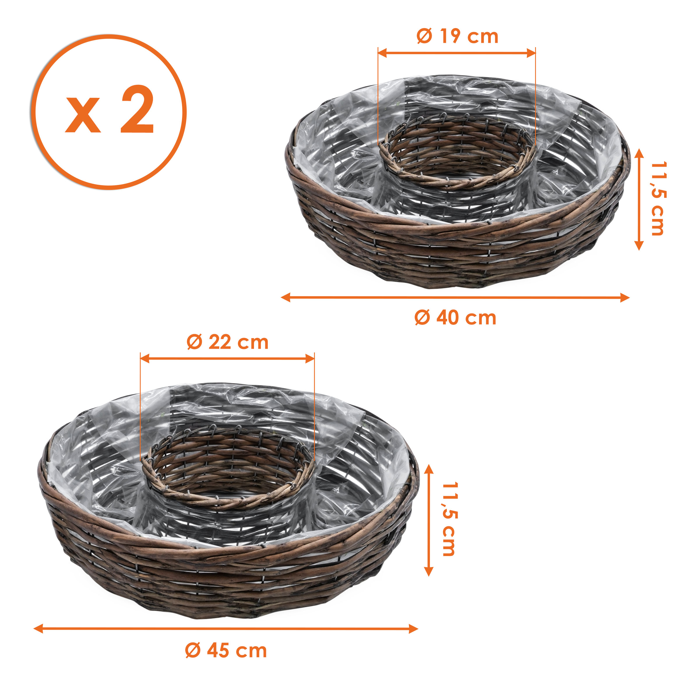 Pflanzring Weide 2er Set natur ca. 45 cm x 11,5 cm und 40 cm x 11,5 cm