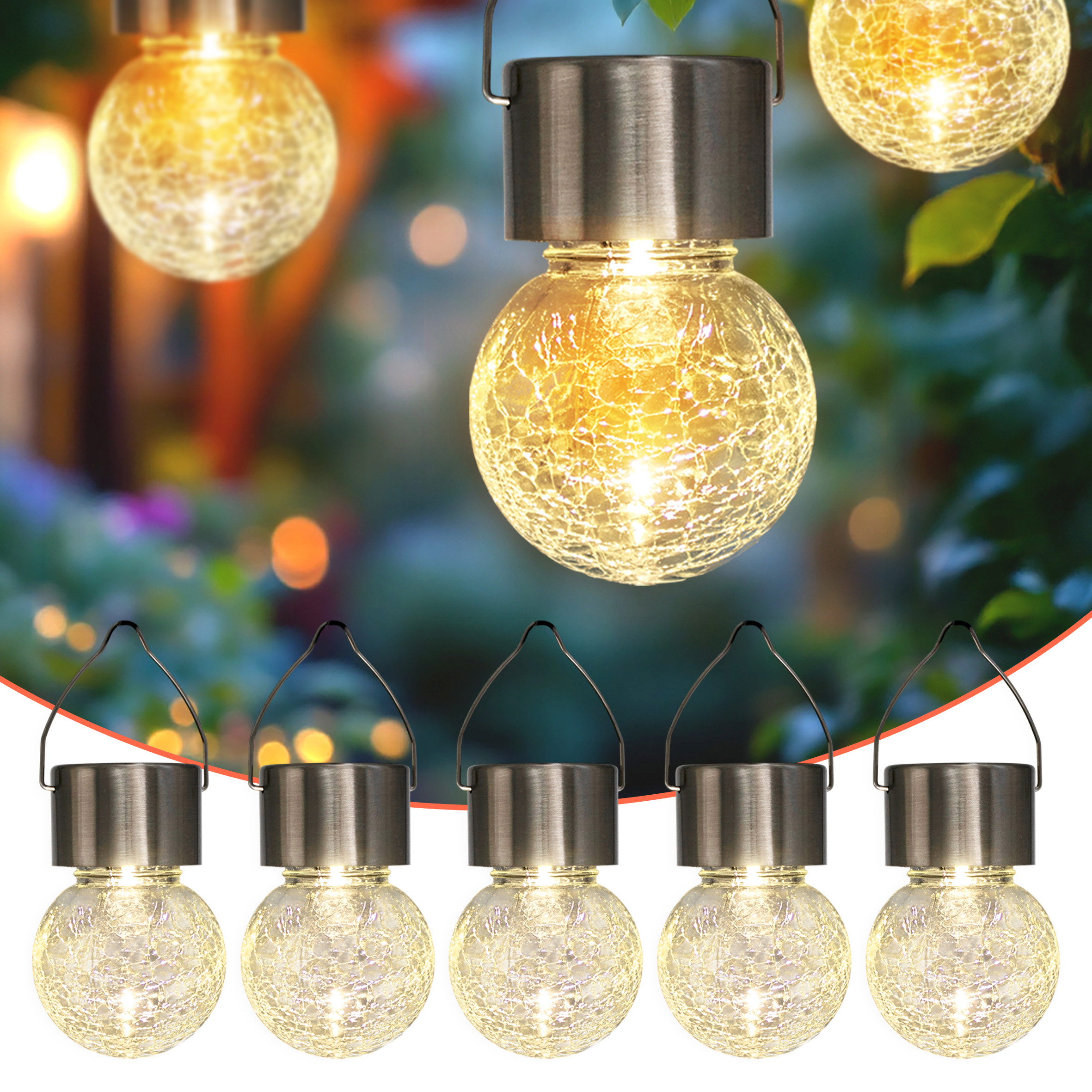 5x LED Solar Hängeleuchte kaltweiß
