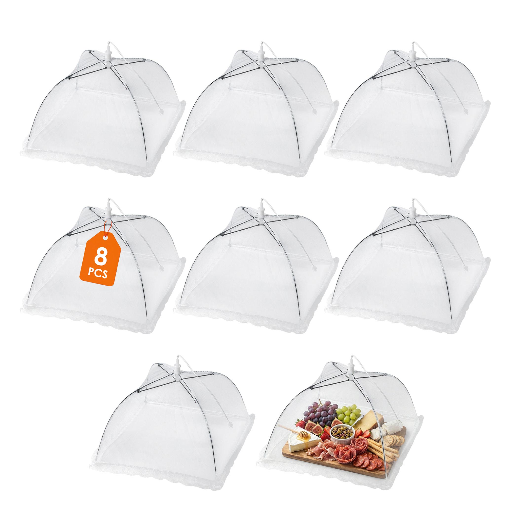 Insekten Schutzhaube 30 x 30 cm weiß - 8er Set - Lebensmittel Abdeckhaube faltbar