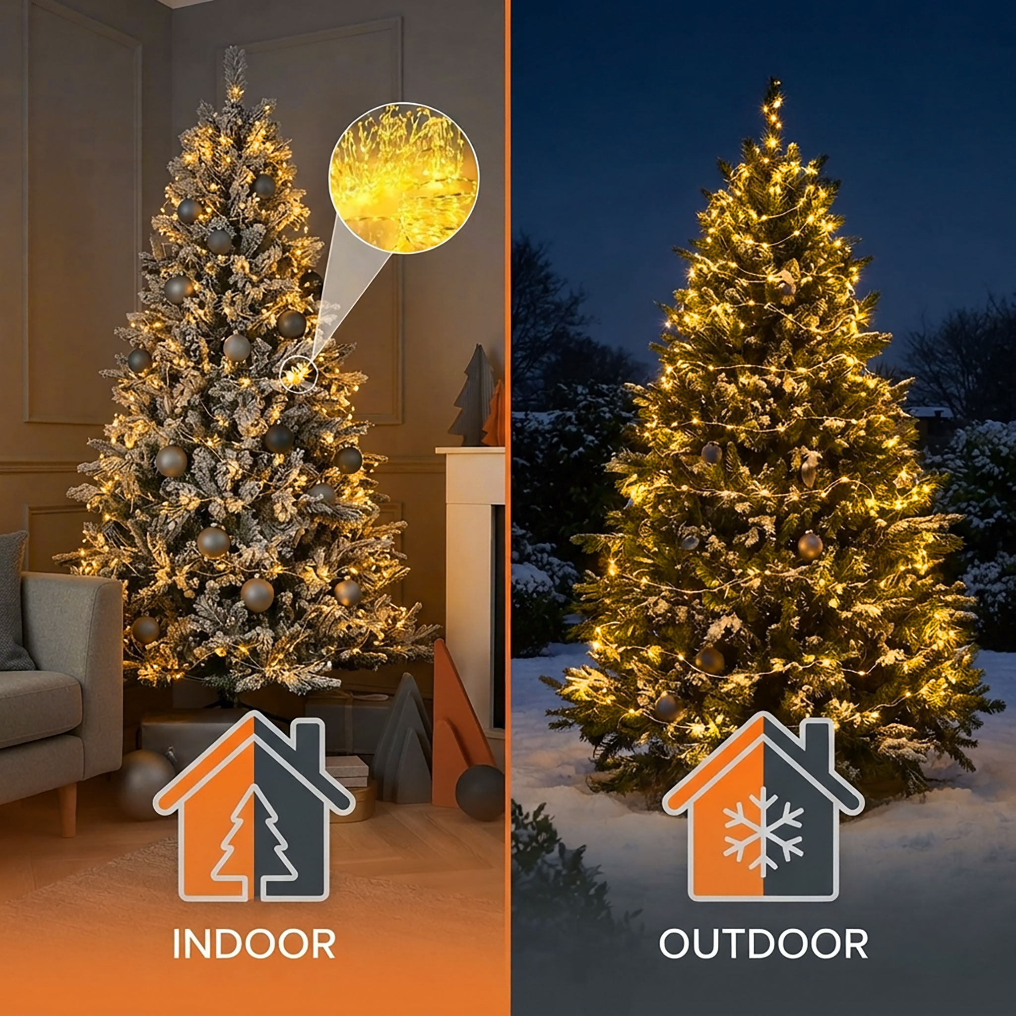 Draht Lichterkette warm weiß extra dicht mit Timer und Funktionen - 567 LED - Leuchtdraht silber 9 m für Außen und Innen mit Netzstecker