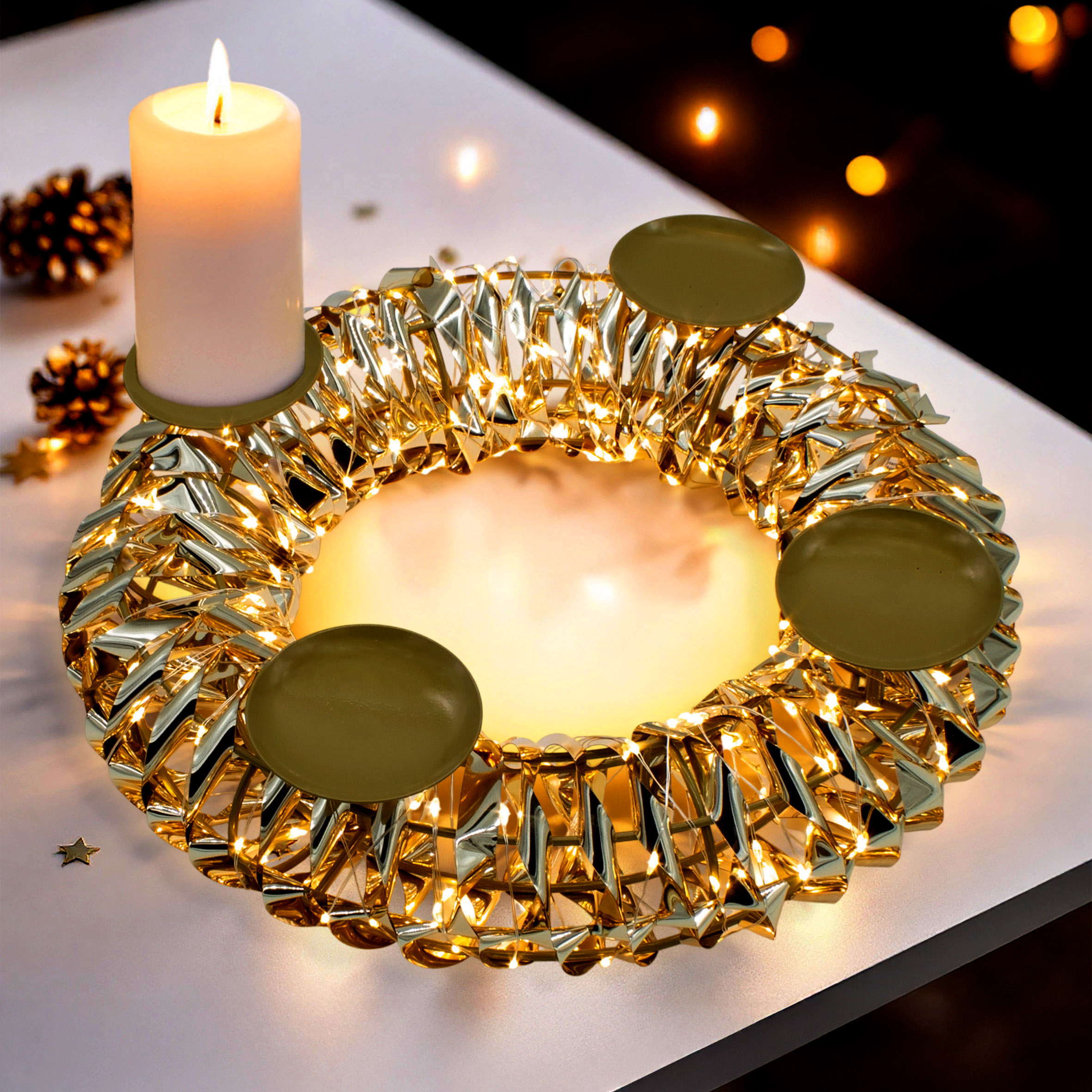 Adventskranz gold 250 LED mit Timer und Fernbedienung