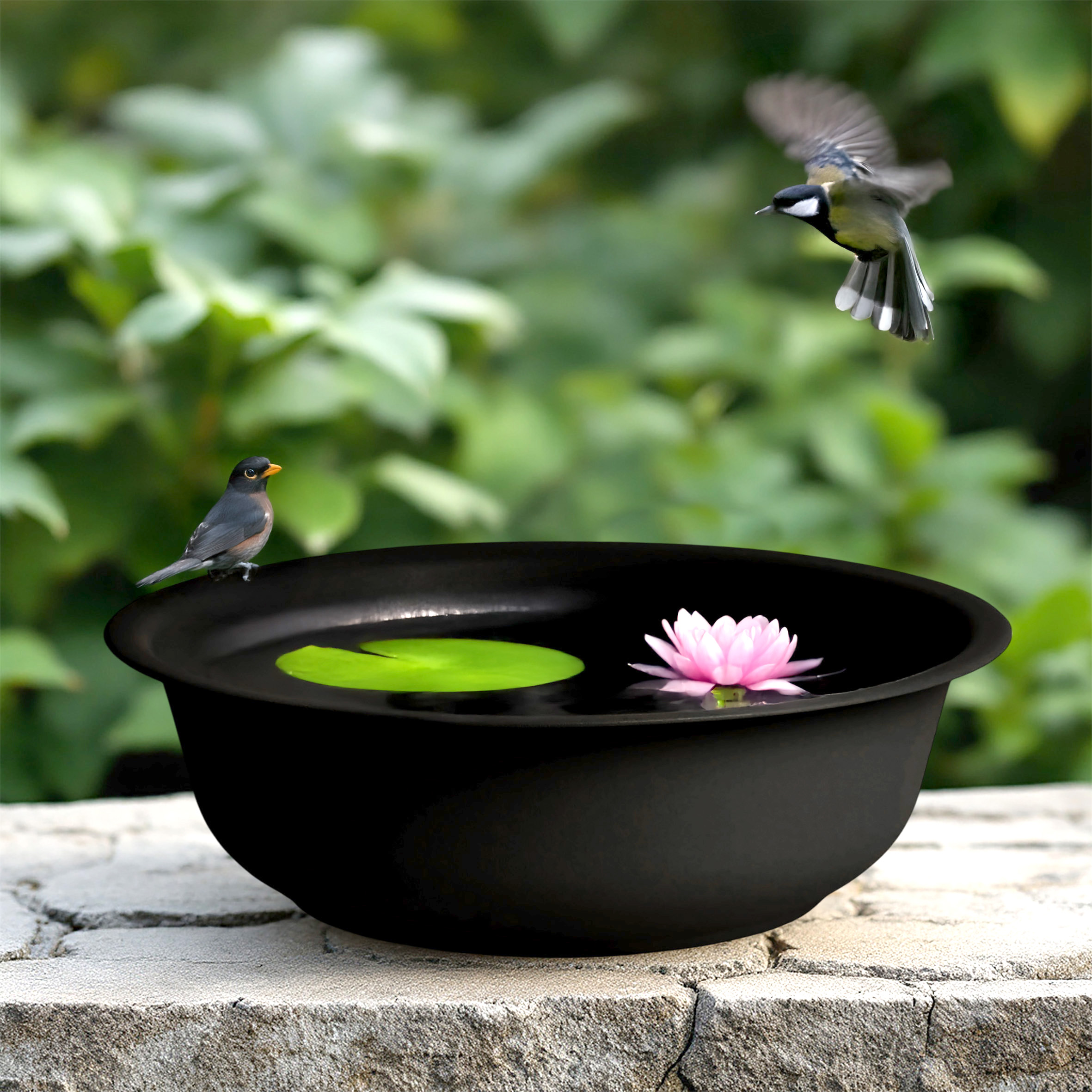 Mini Gartenteich rund schwarz - 52 cm - Garten Deko Metall Blumenschale klein