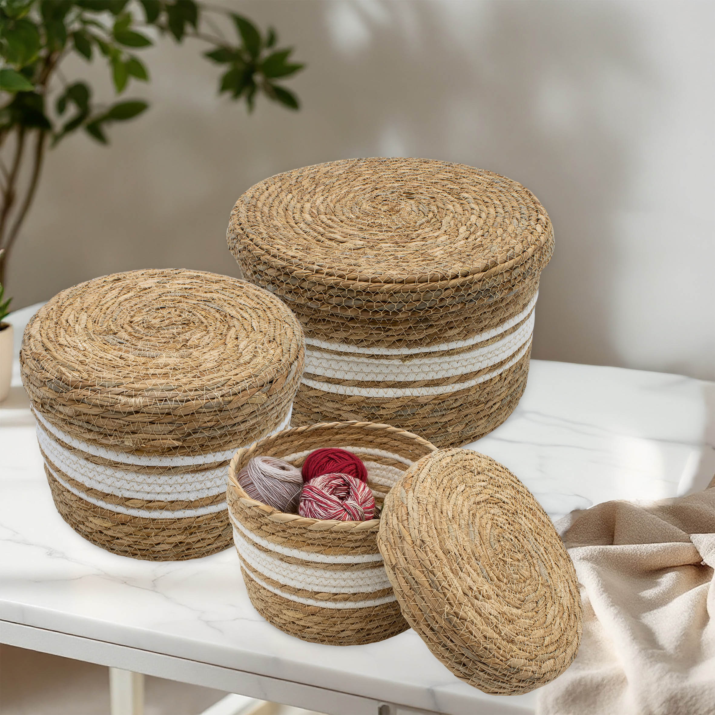 Seegras Aufbewahrungskorb natur 3er Set - 30 / 25 / 21 cm