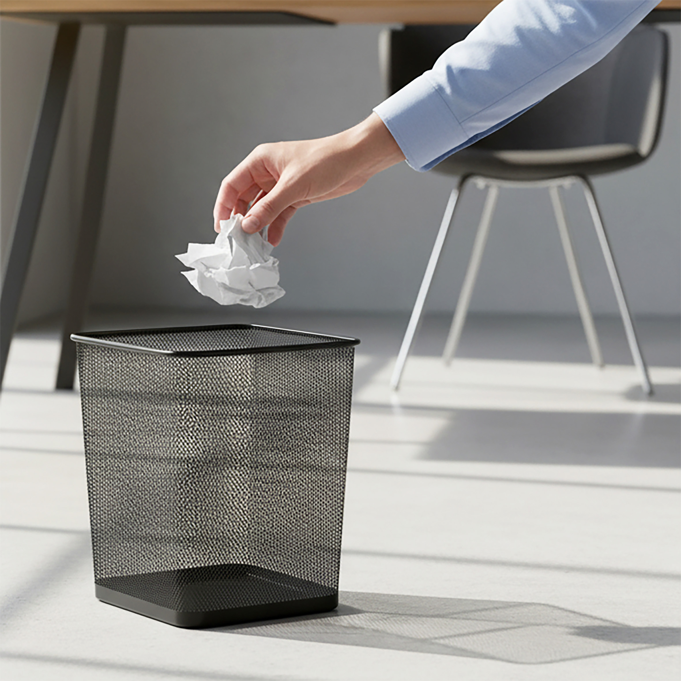Metall Papierkorb eckig schwarz 30 x 25 cm - 16 Liter - Büro Mülleimer aus Drahtgeflecht rostbeständig